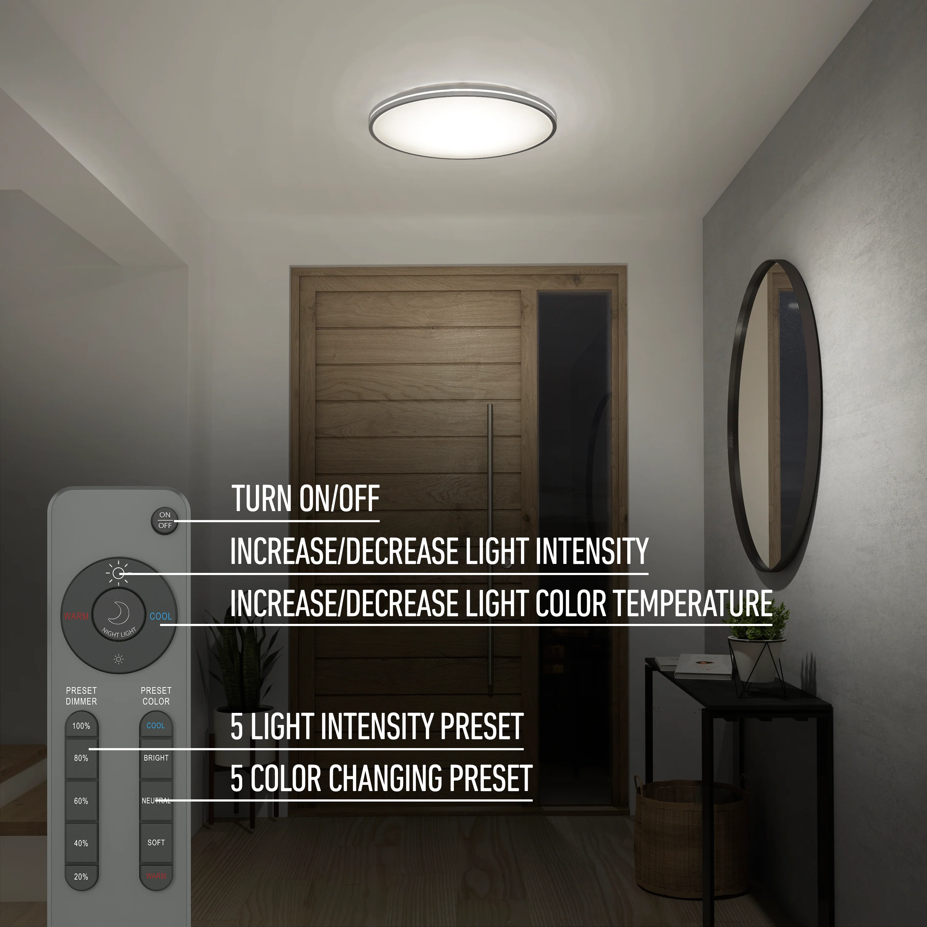 Athos 21 in. (53 cm) Modern LED Flush Mount Ceiling Light - with remote - Image 21