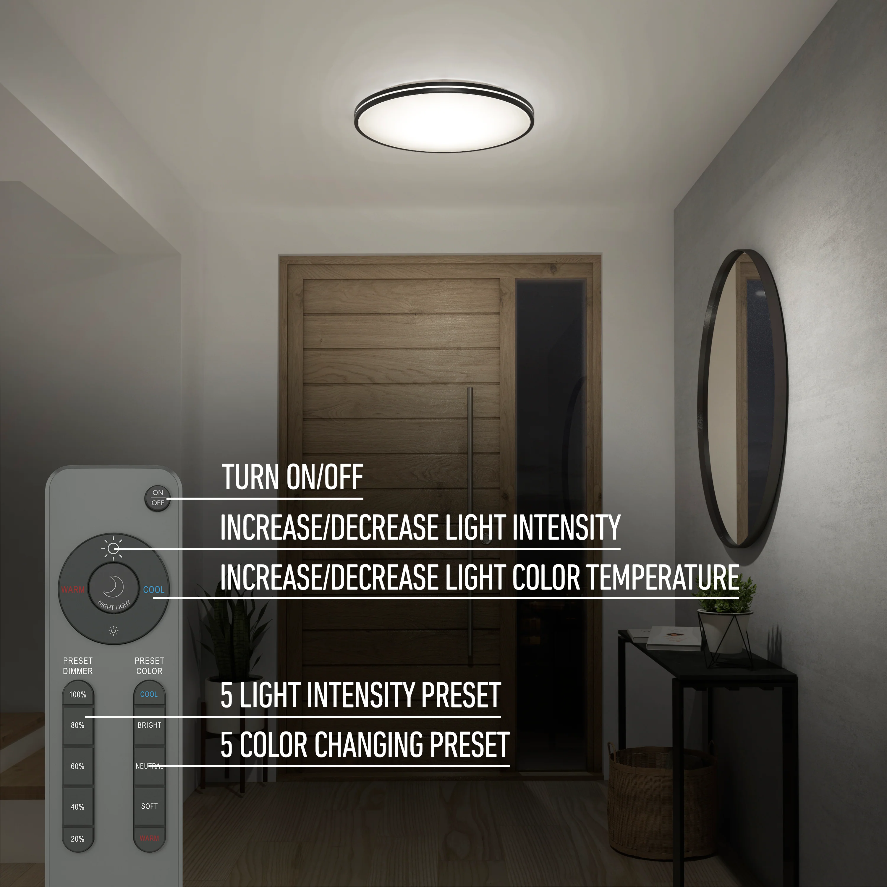 Athos 21 in. (53 cm) Modern LED Flush Mount Ceiling Light - with remote - Image 8