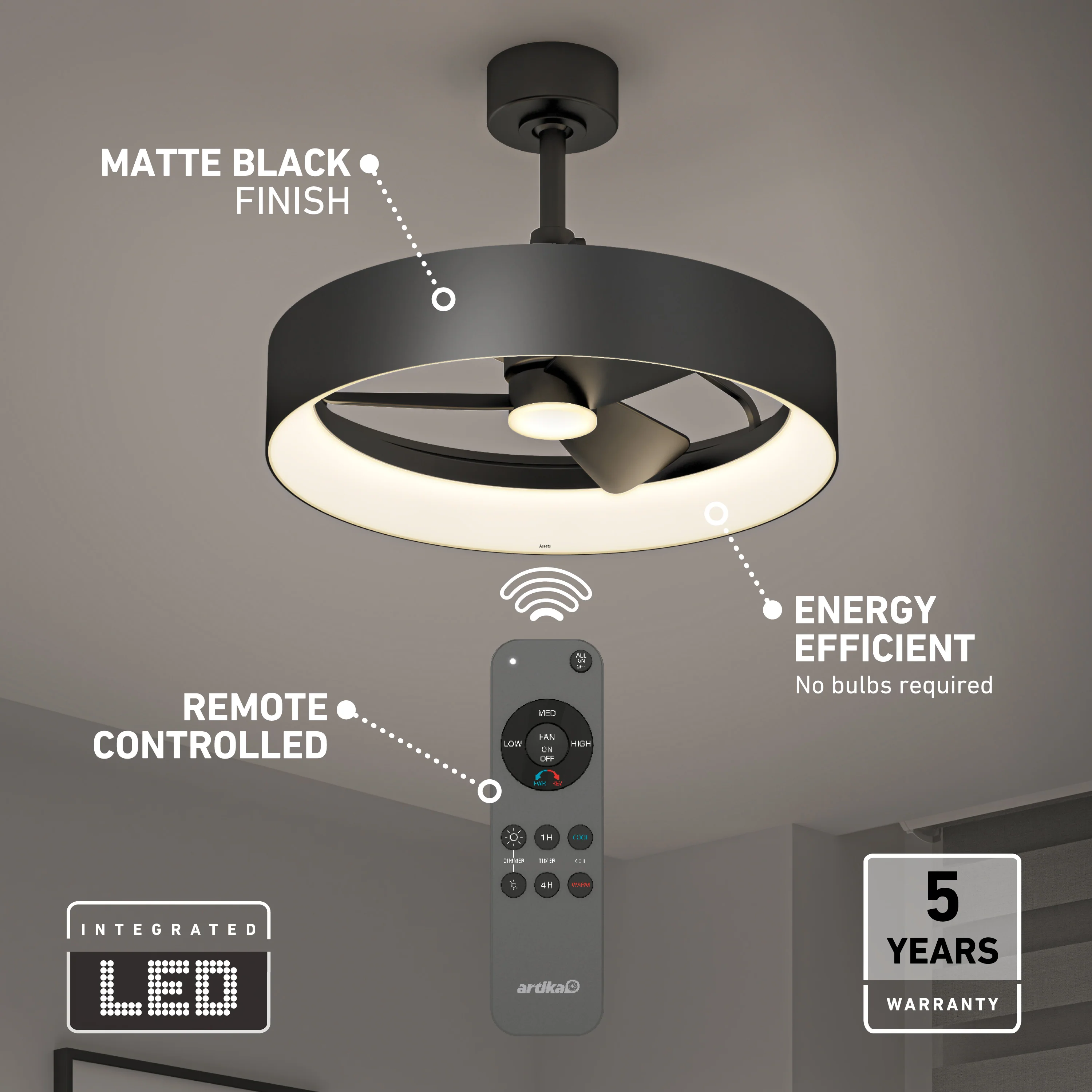 Austin 23 in. (59 cm) LED modern fandelier ceiling fan with light - includes remote - Image 7