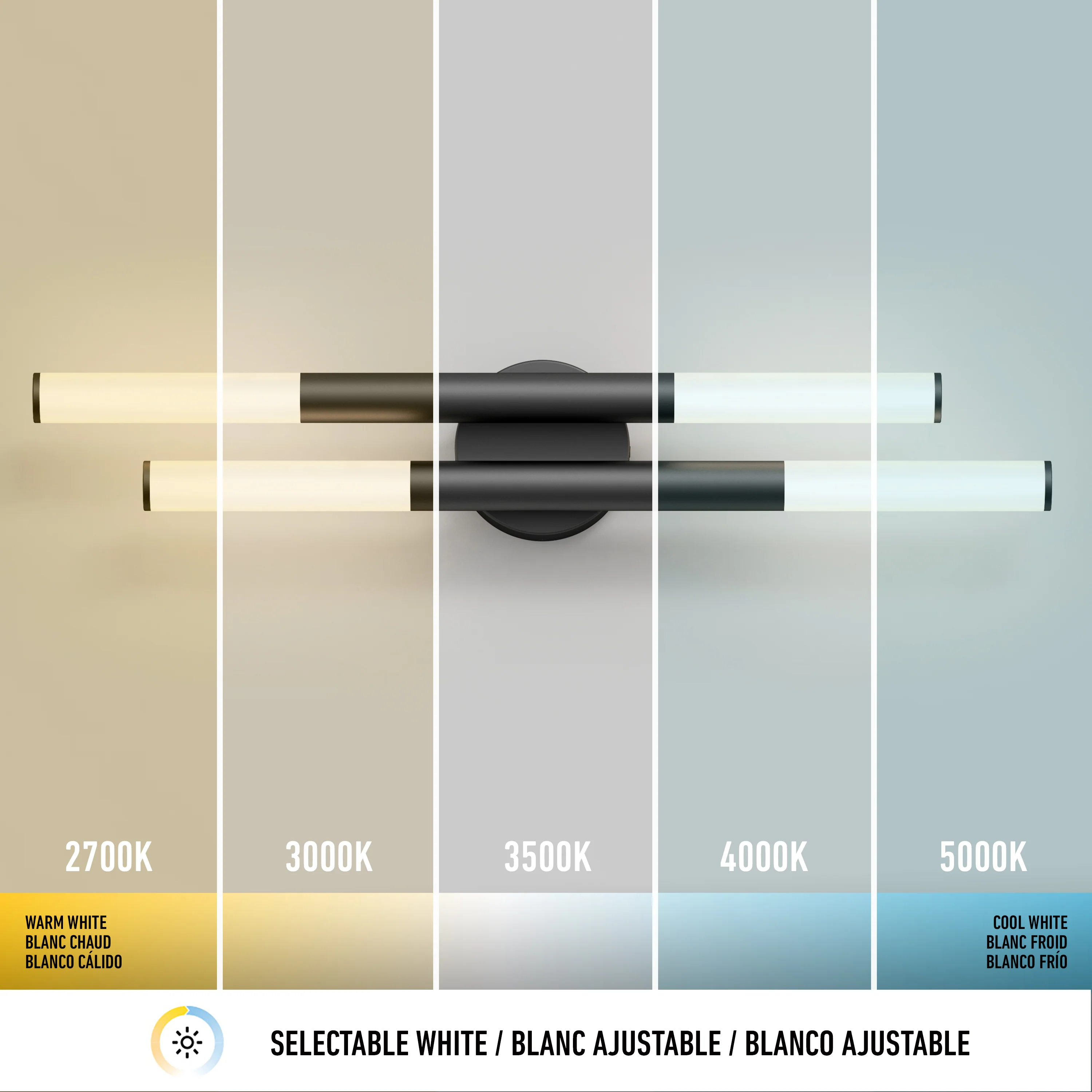 Boro 27-in (69 cm) 2-Light Modern LED 5 CCT Vanity Light for Bathroom - Image 9