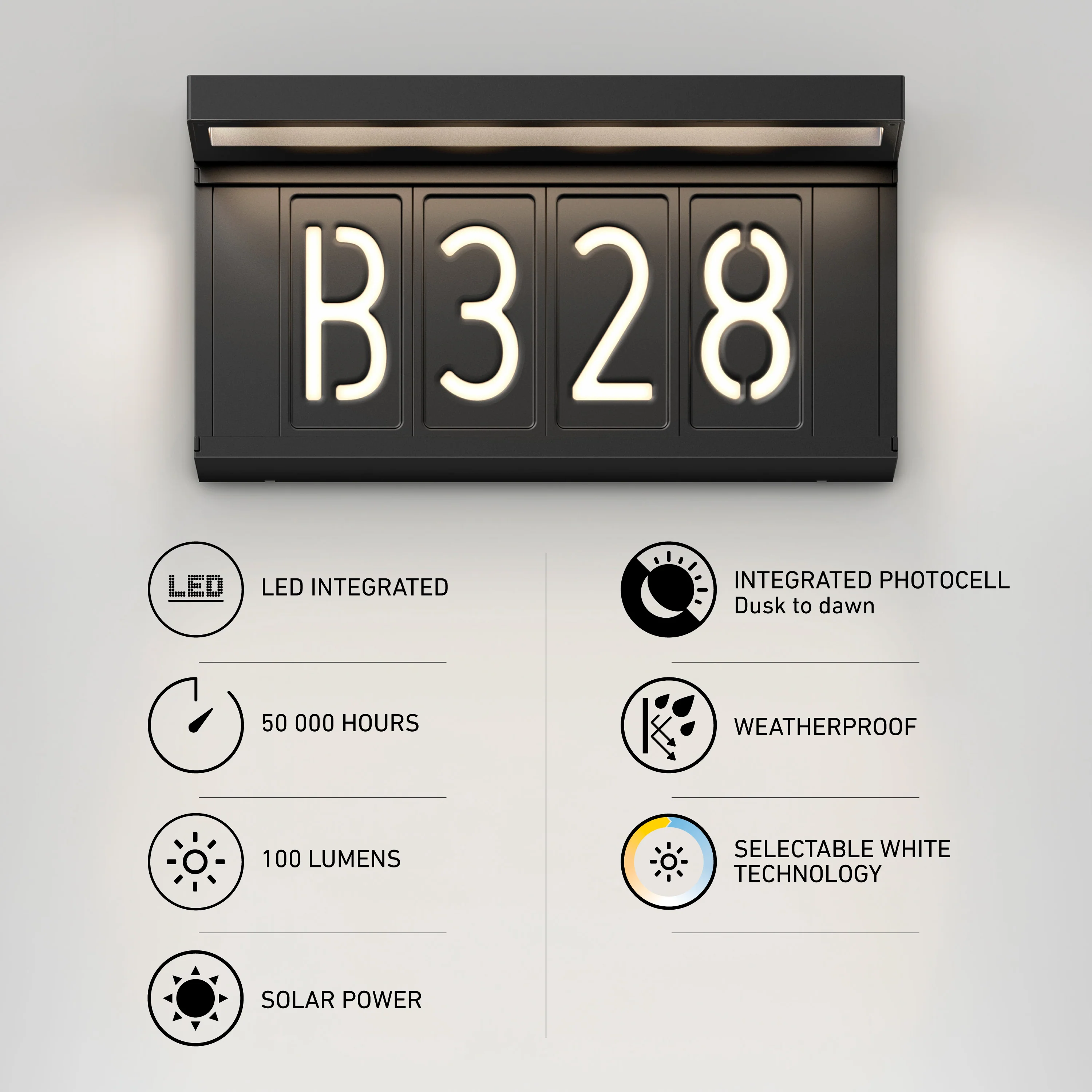 Bowen solar LED outdoor address wall light 5 CCT - Image 8