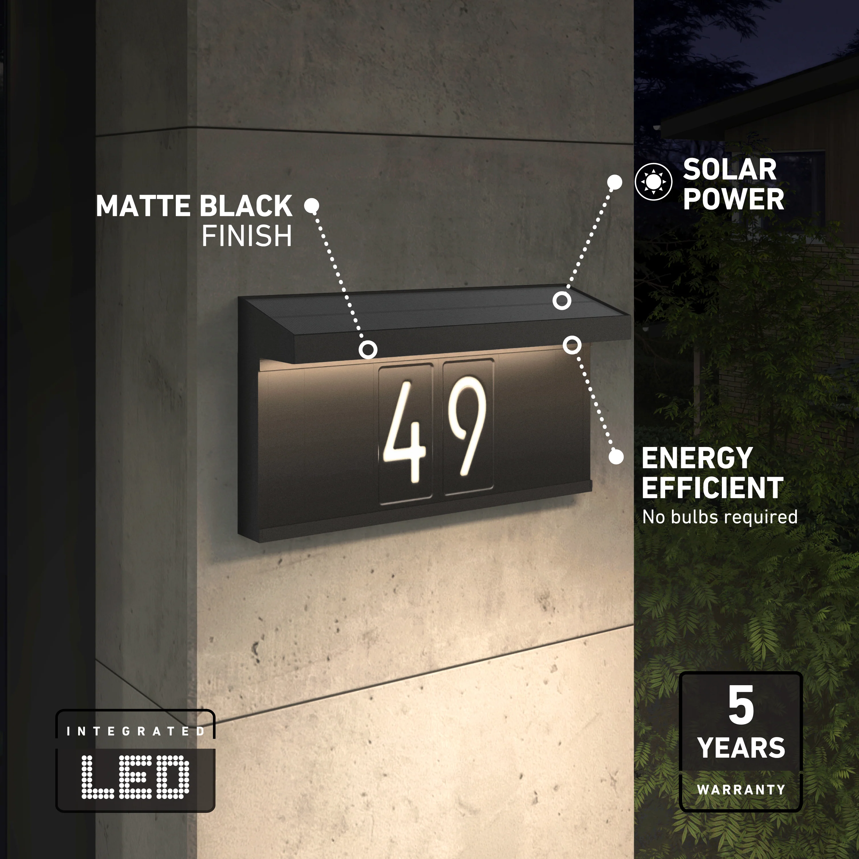 Bowen solar LED outdoor address wall light 5 CCT - Image 9