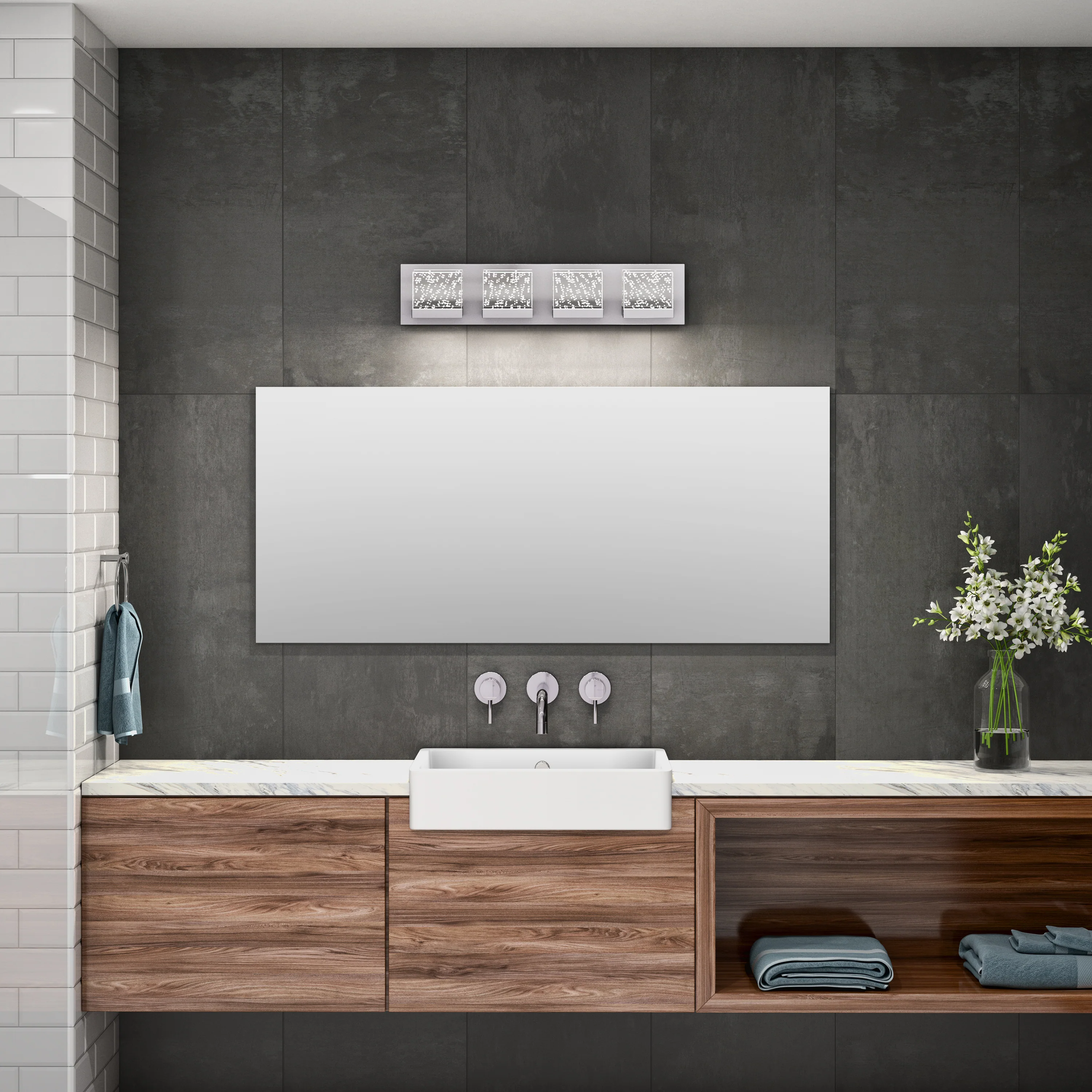 Bubble Cube 24-in (61 cm) 4-Light Modern LED Vanity Light Bar for Bathroom - Image 7