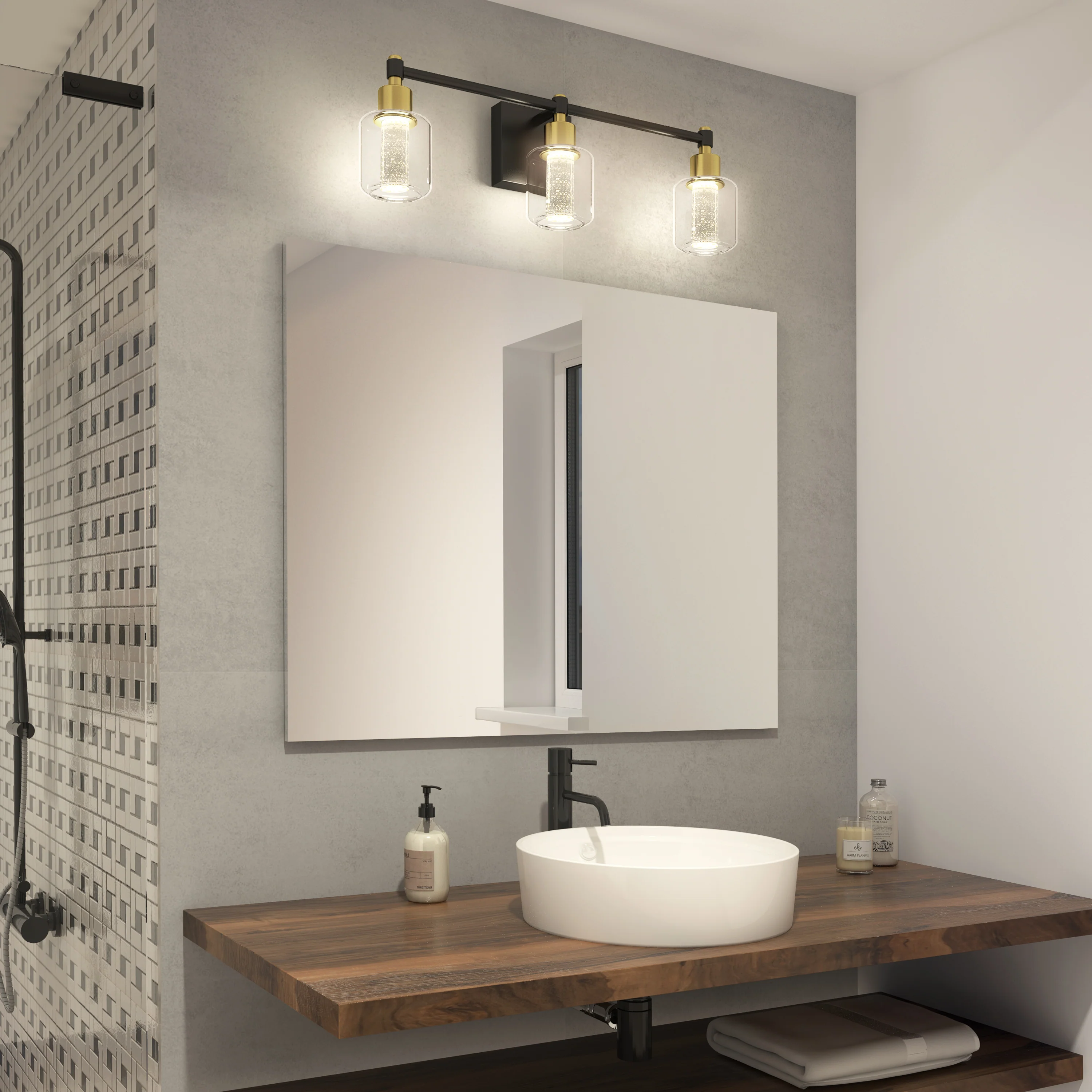 Champagne Globe 24-in (61 cm) 3-Light Glam LED Vanity Light for Bathroom