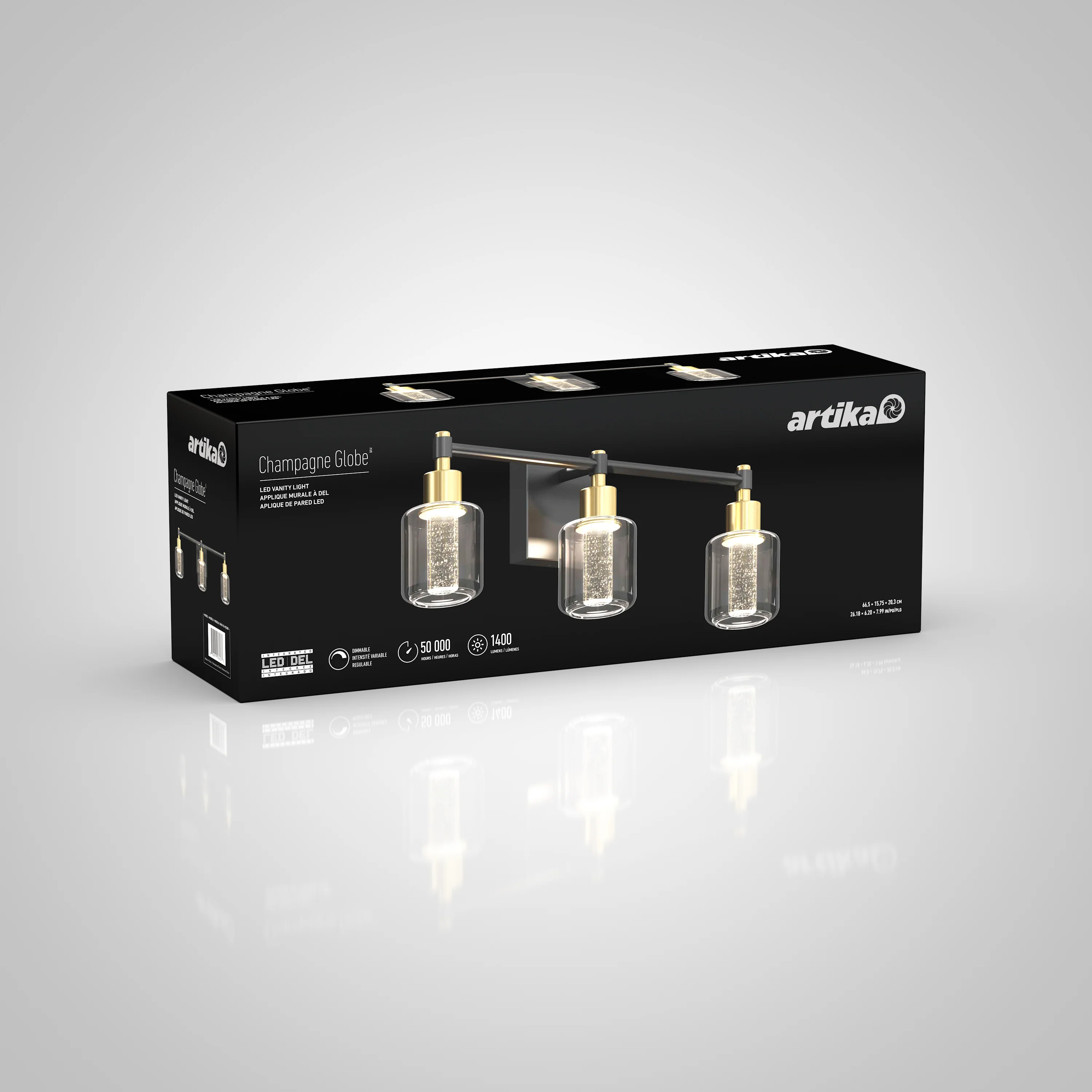Champagne Globe 24-in (61 cm) 3-Light Glam LED Vanity Light for Bathroom - Image 7