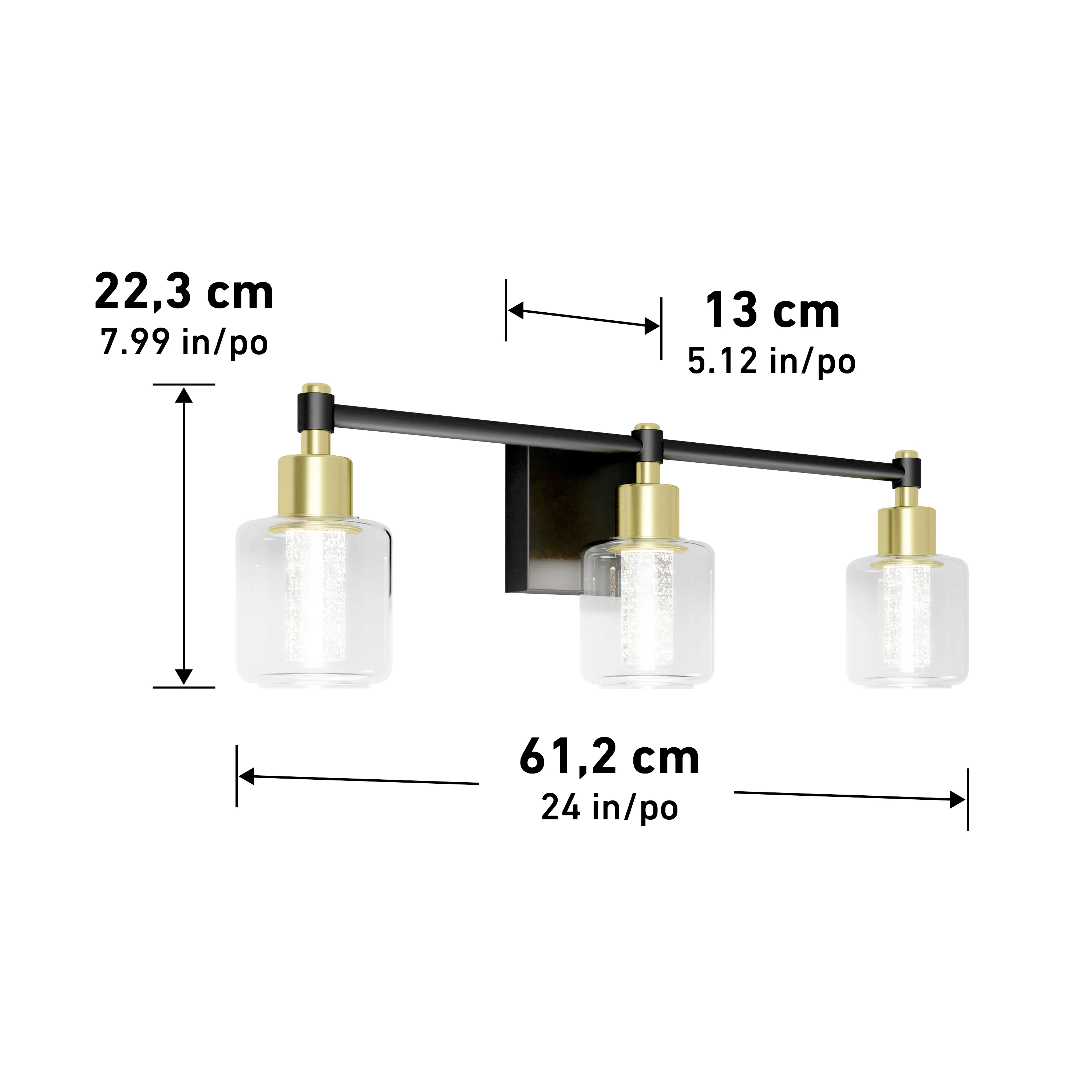 Champagne Globe 24-in (61 cm) 3-Light Glam LED Vanity Light for Bathroom - Image 9