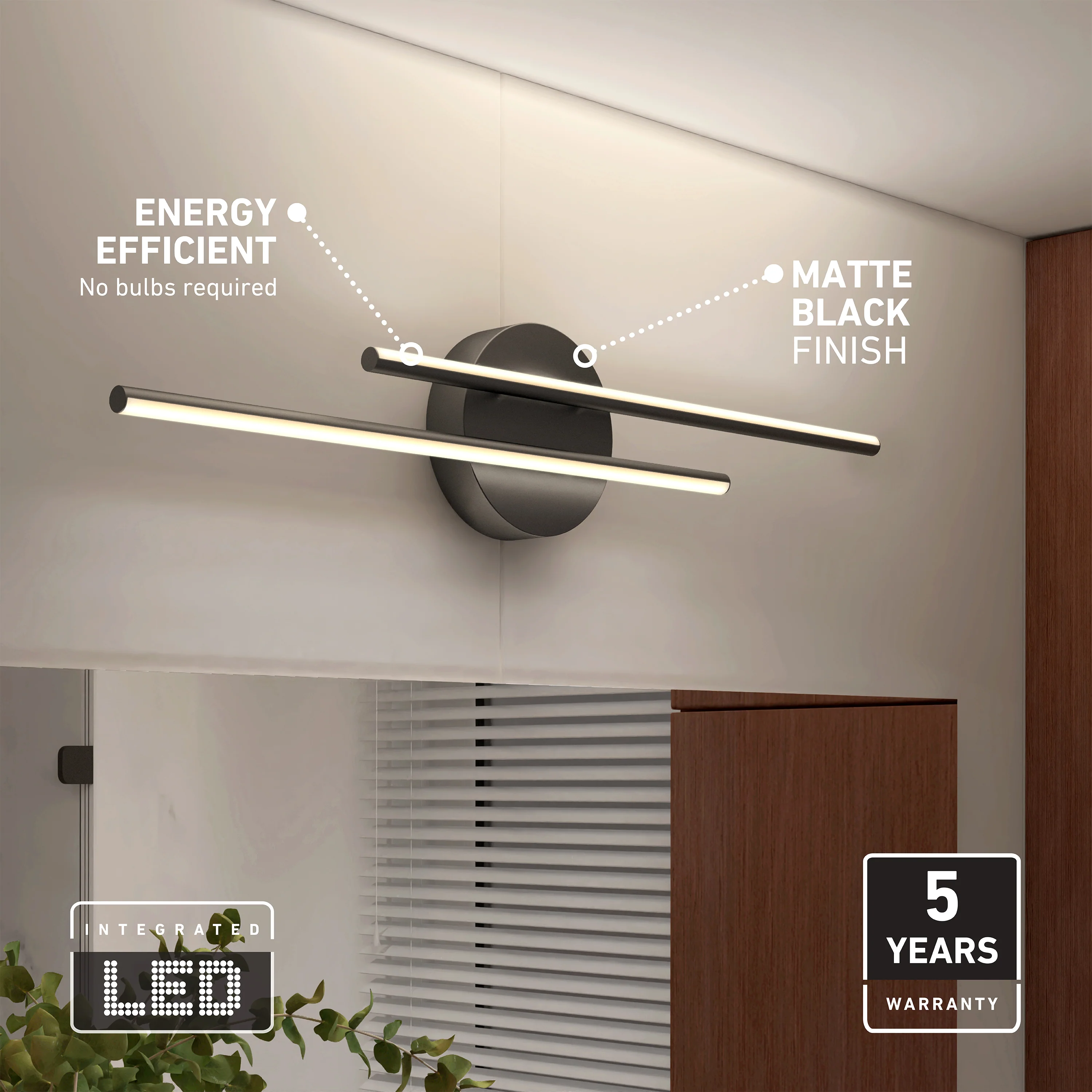 Cisco 27-in (69 cm) Integrated LED 5-CCT Vanity Light Bar for Bathroom - Image 9