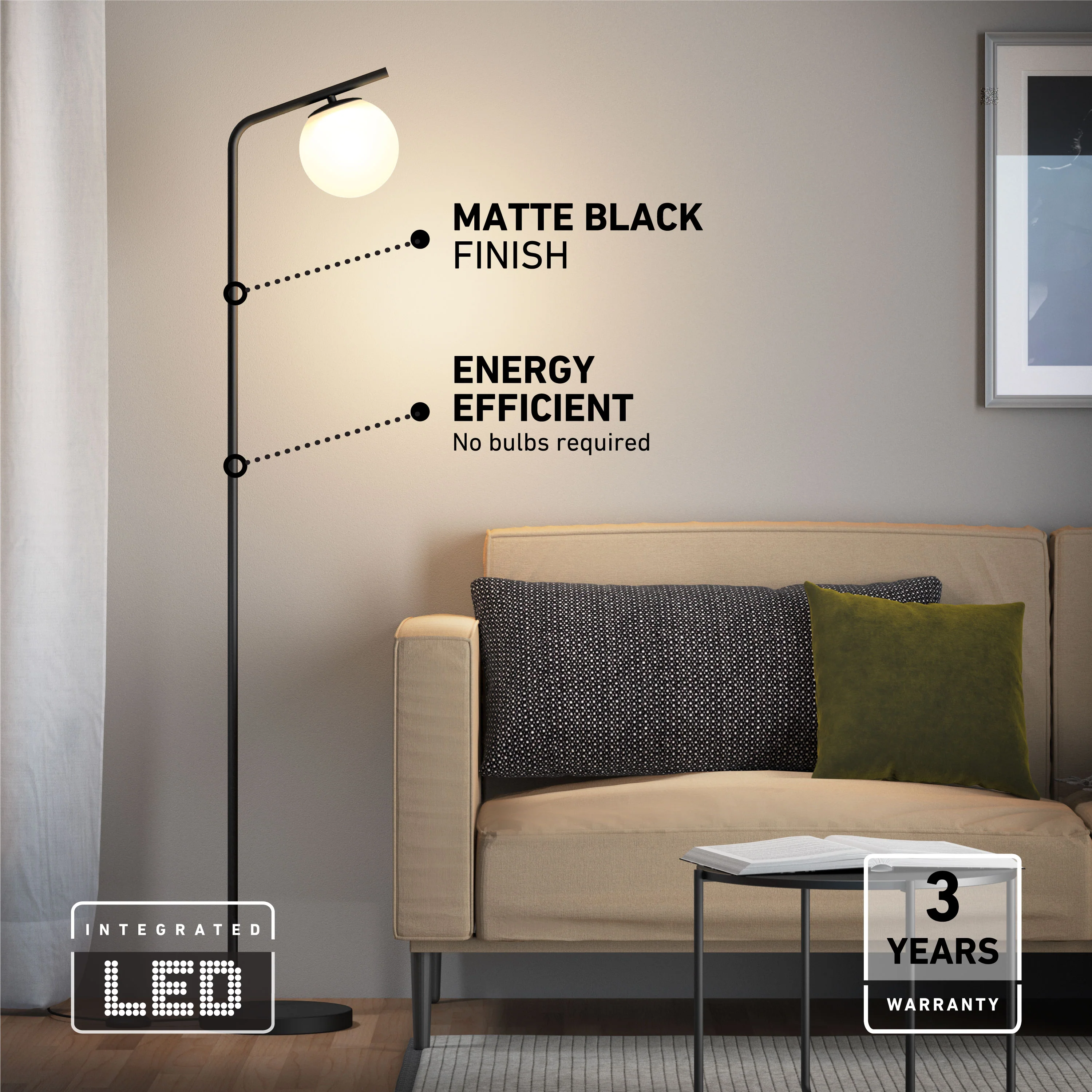 Clayton dimmable LED modern mid-century floor lamp - Image 6