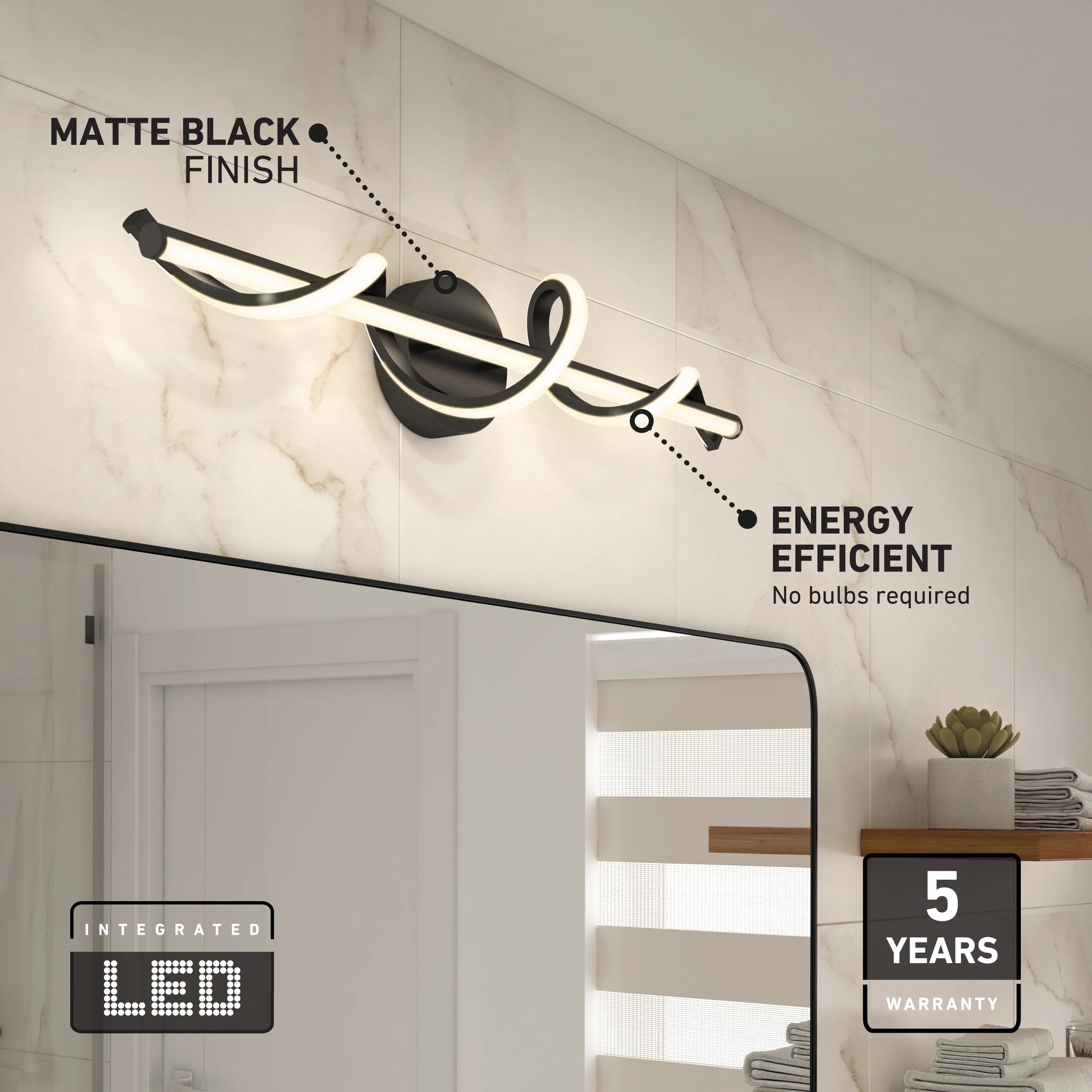 Coda 27-in (69 cm) Integrated LED 5-CCT Vanity Light Bar for Bathroom - Image 11