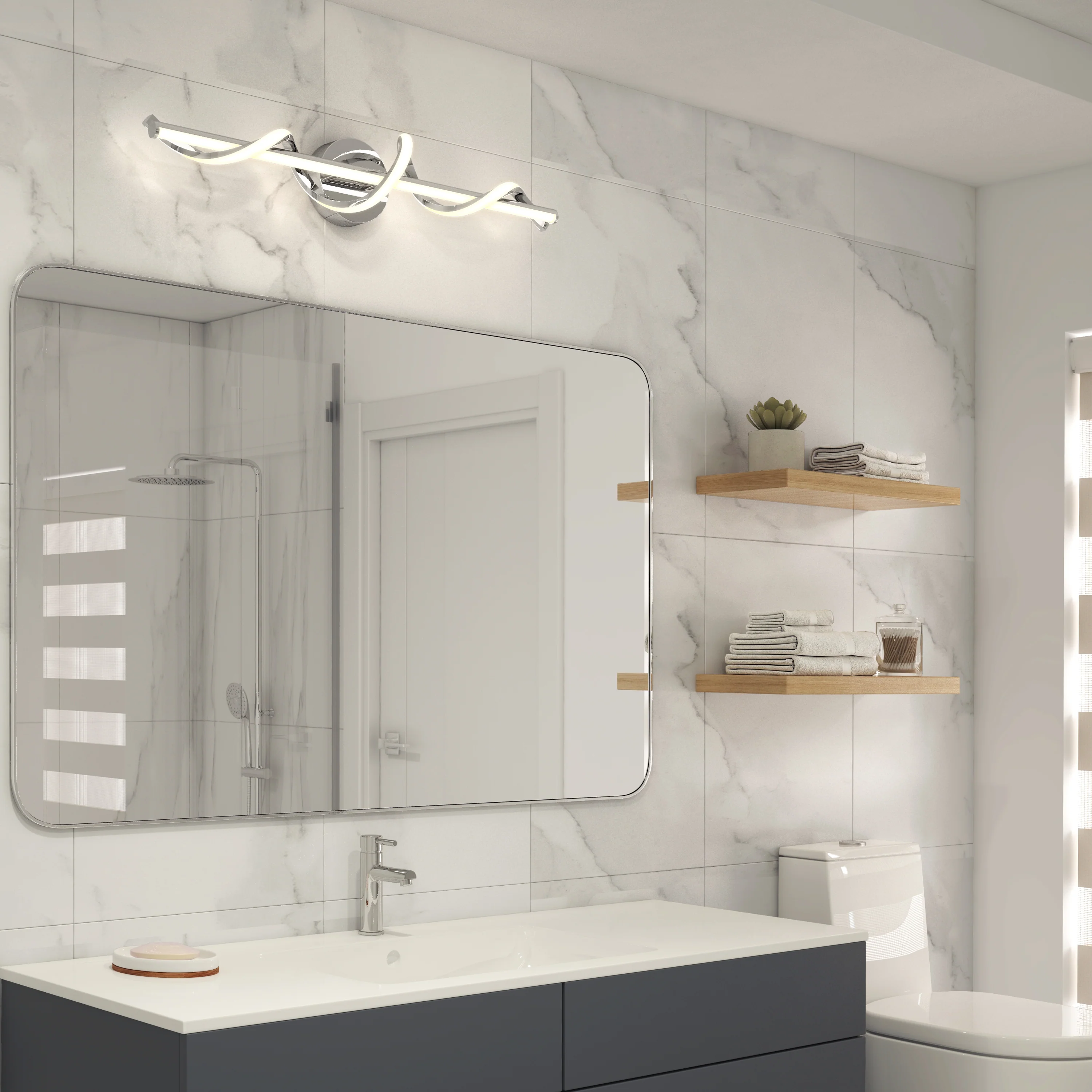 Coda 27-in (69 cm) Integrated LED 5-CCT Vanity Light Bar for Bathroom - Image 25