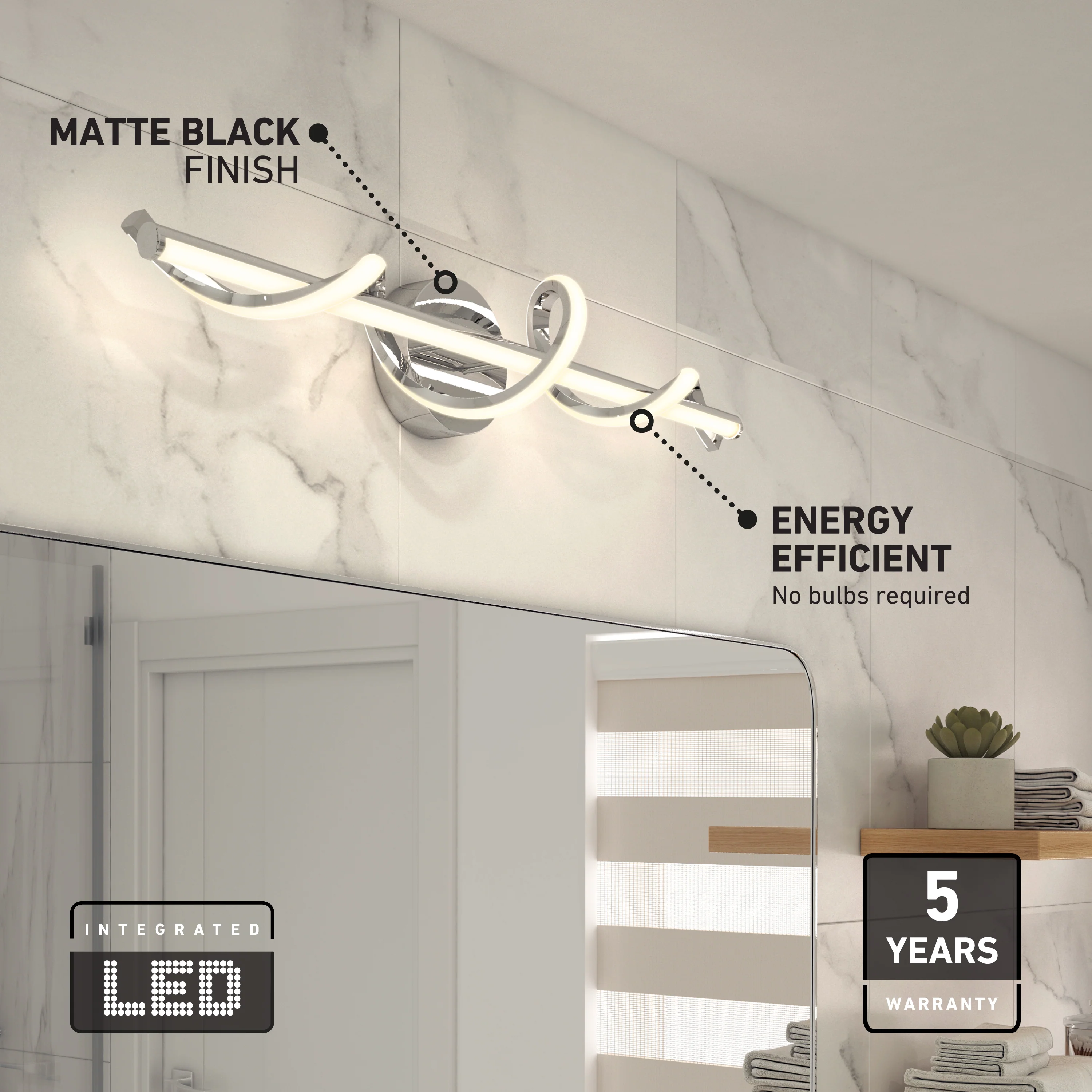 Coda 27-in (69 cm) Integrated LED 5-CCT Vanity Light Bar for Bathroom - Image 27