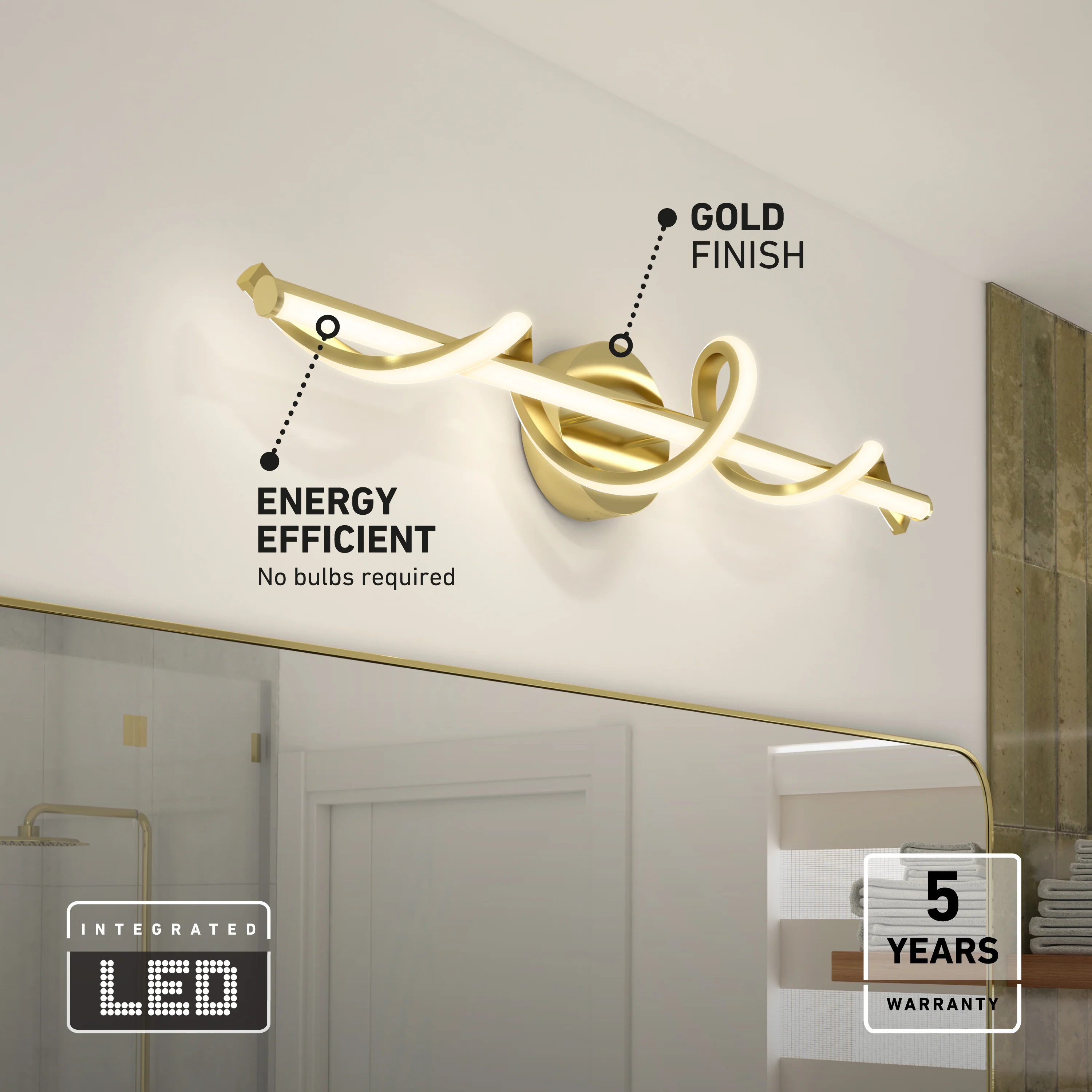 Coda 27-in (69 cm) Integrated LED 5-CCT Vanity Light Bar for Bathroom - Image 43