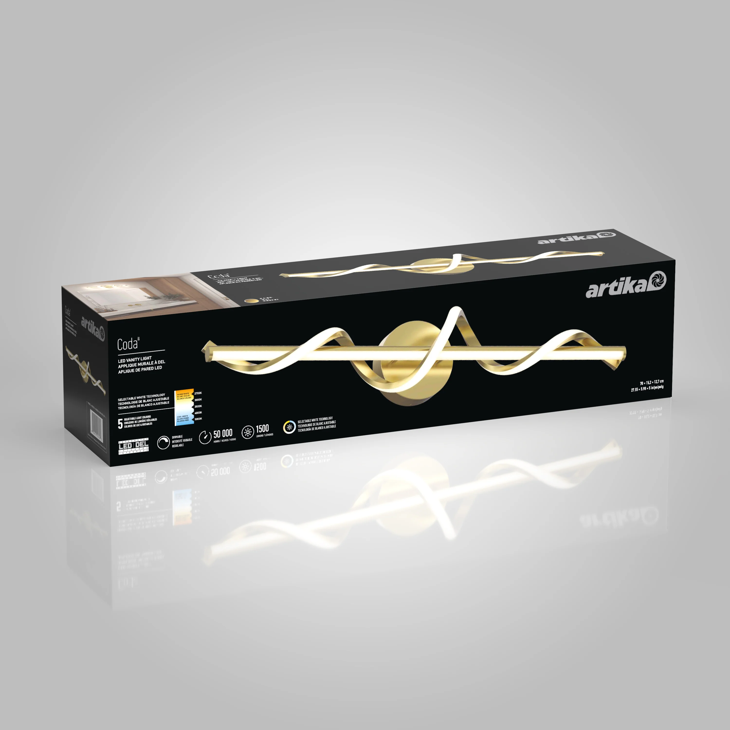 Coda 27-in (69 cm) Integrated LED 5-CCT Vanity Light Bar for Bathroom - Image 45