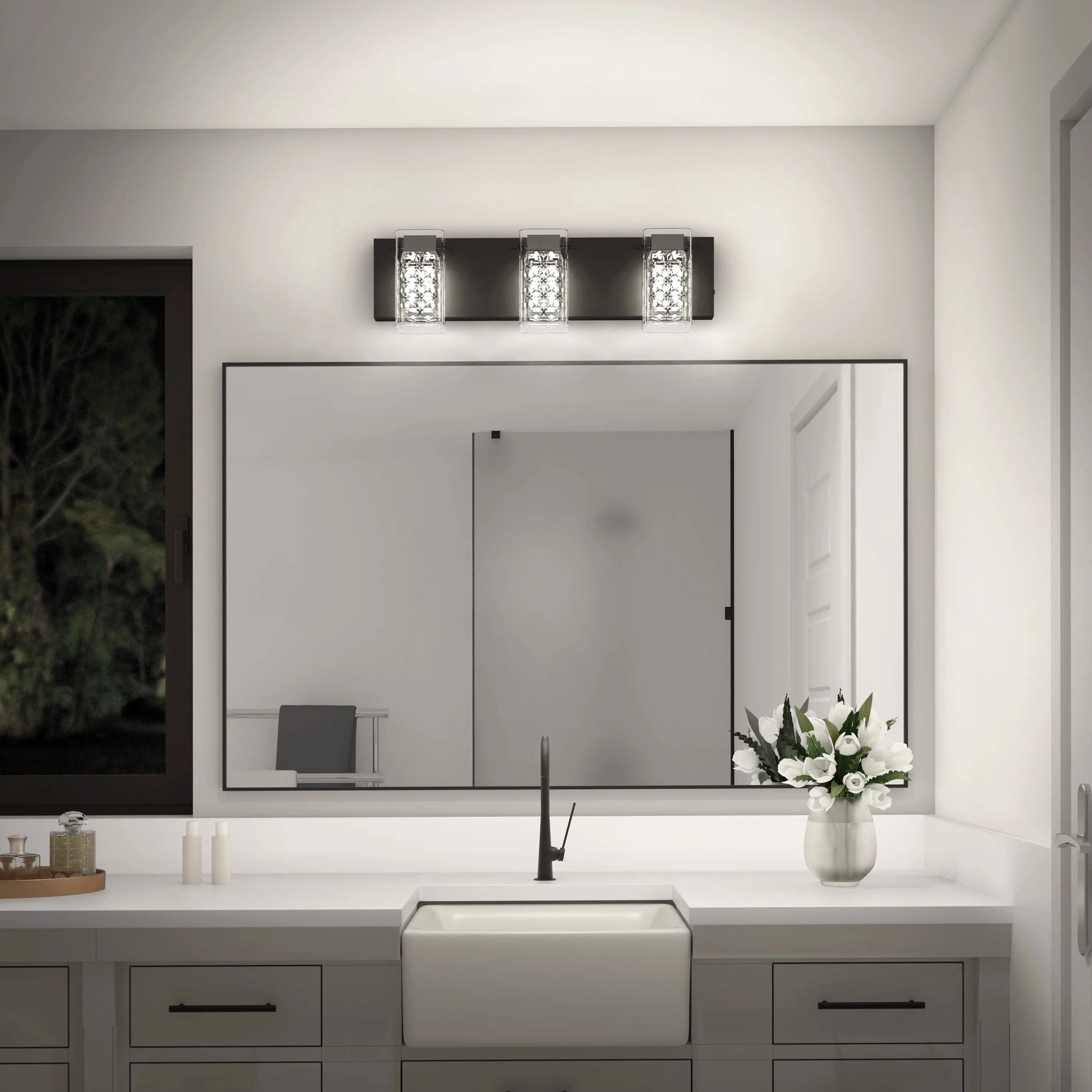 Crystal Cube 21-in (53 cm) 3-Light Modern LED 5-CCT Vanity Light for Bathroom - Image 12