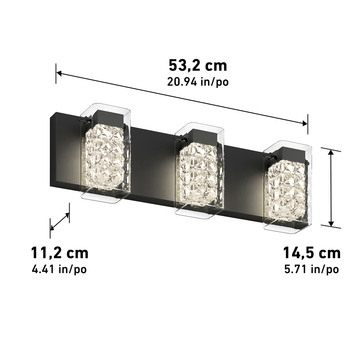 Crystal Cube 21-in (53 cm) 3-Light Modern LED 5-CCT Vanity Light for Bathroom - Image 16
