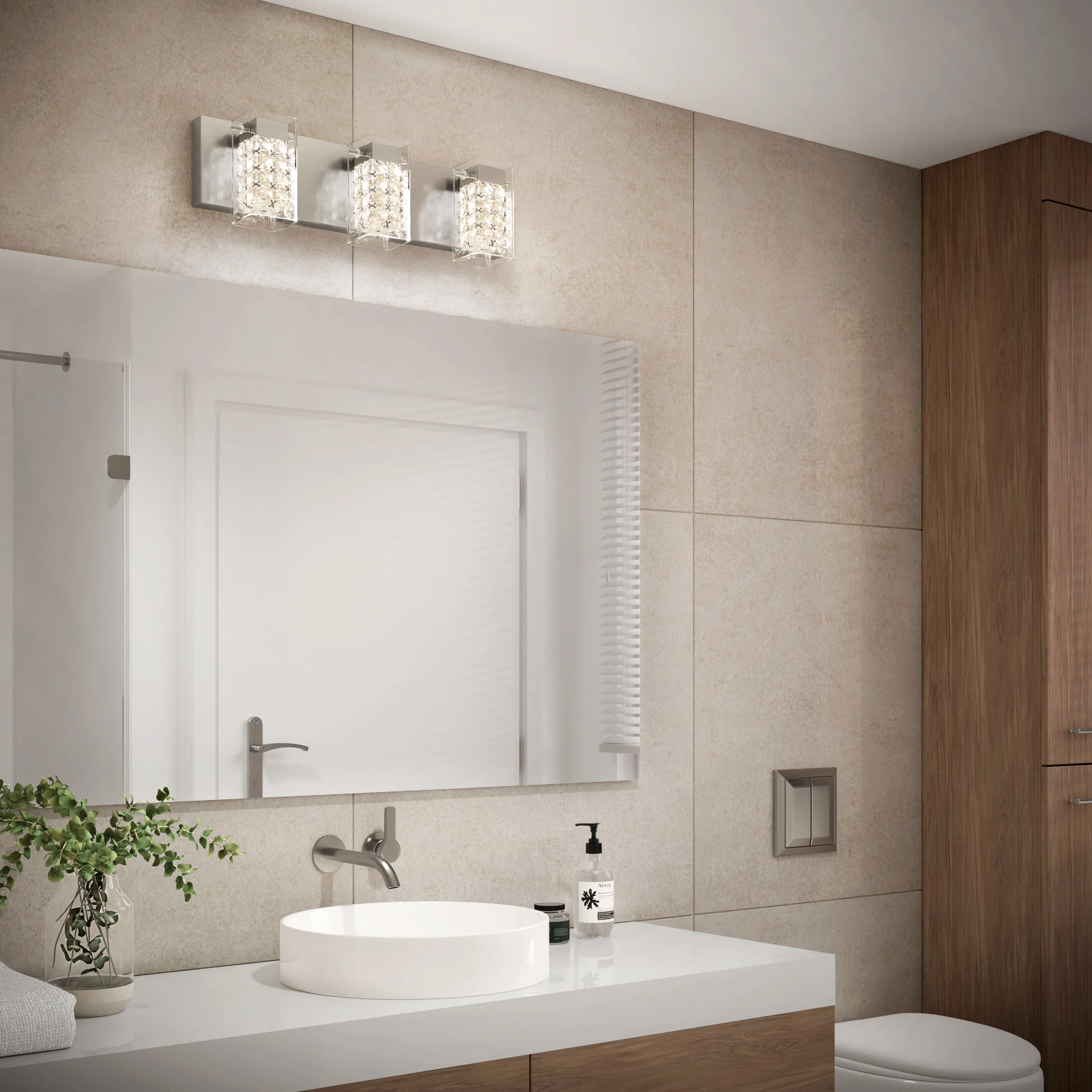 Crystal Cube 21-in (53 cm) 3-Light Modern LED 5-CCT Vanity Light for Bathroom - Image 17