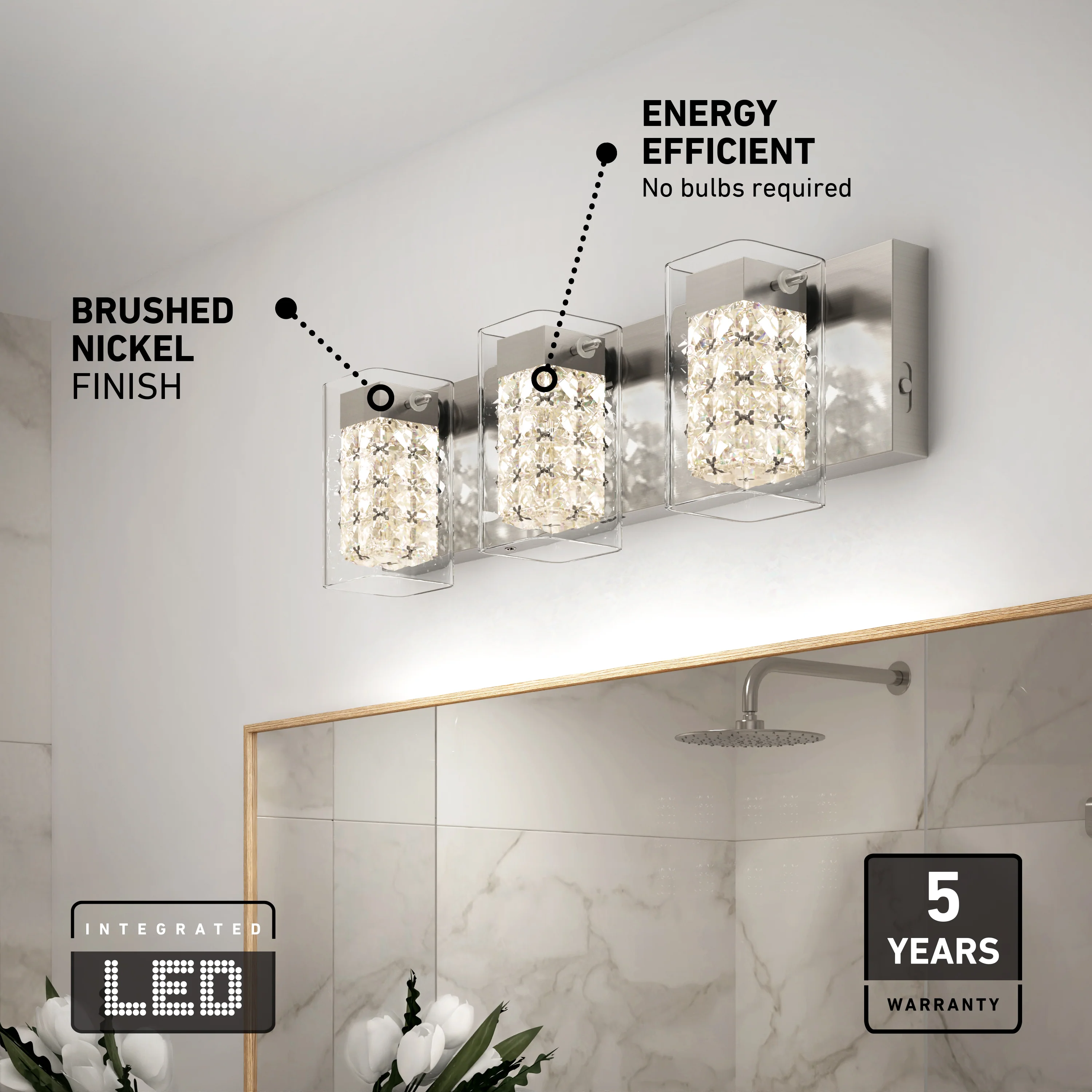 Crystal Cube 21-in (53 cm) 3-Light Modern LED 5-CCT Vanity Light for Bathroom - Image 24