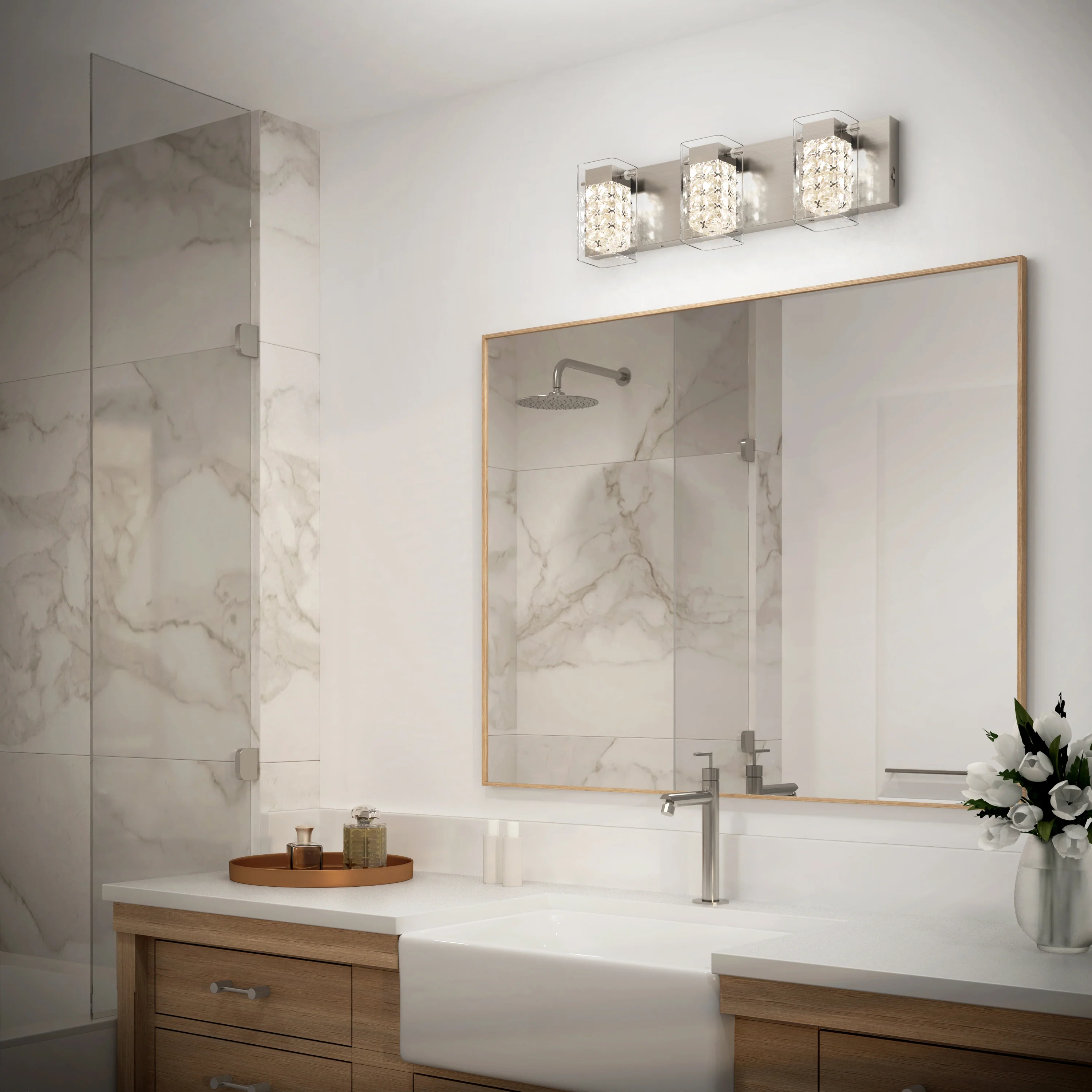 Crystal Cube 21-in (53 cm) 3-Light Modern LED 5-CCT Vanity Light for Bathroom - Image 28