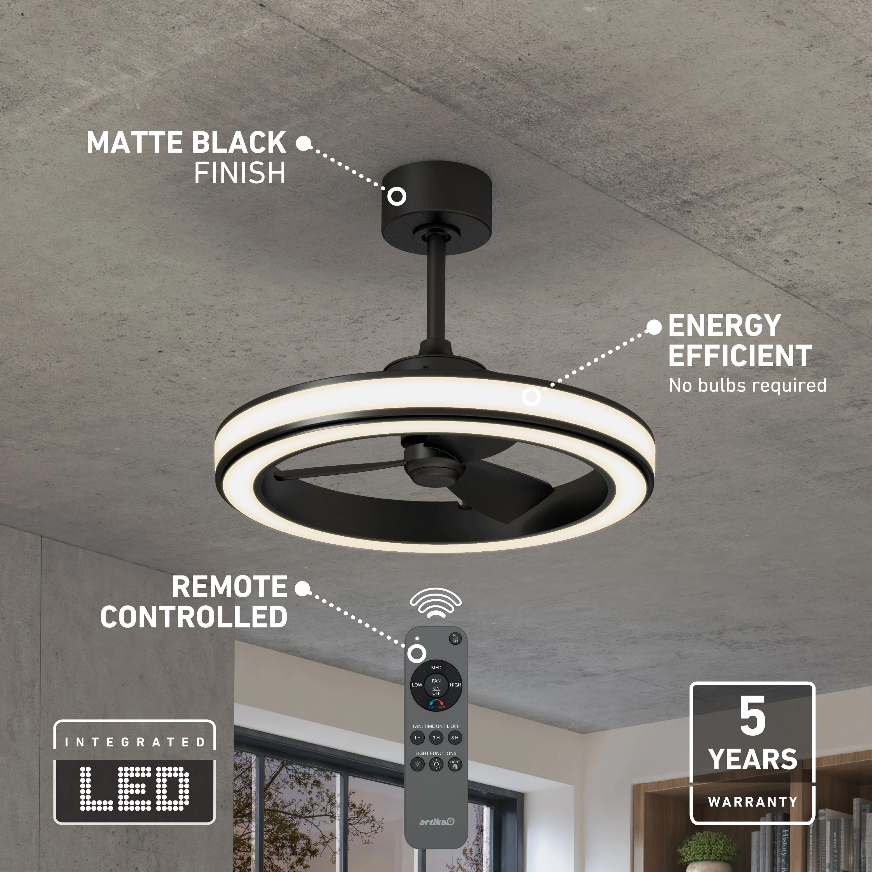 Edwin 23 in. (58 cm) LED modern fandelier ceiling fan with light - includes remote - Image 7