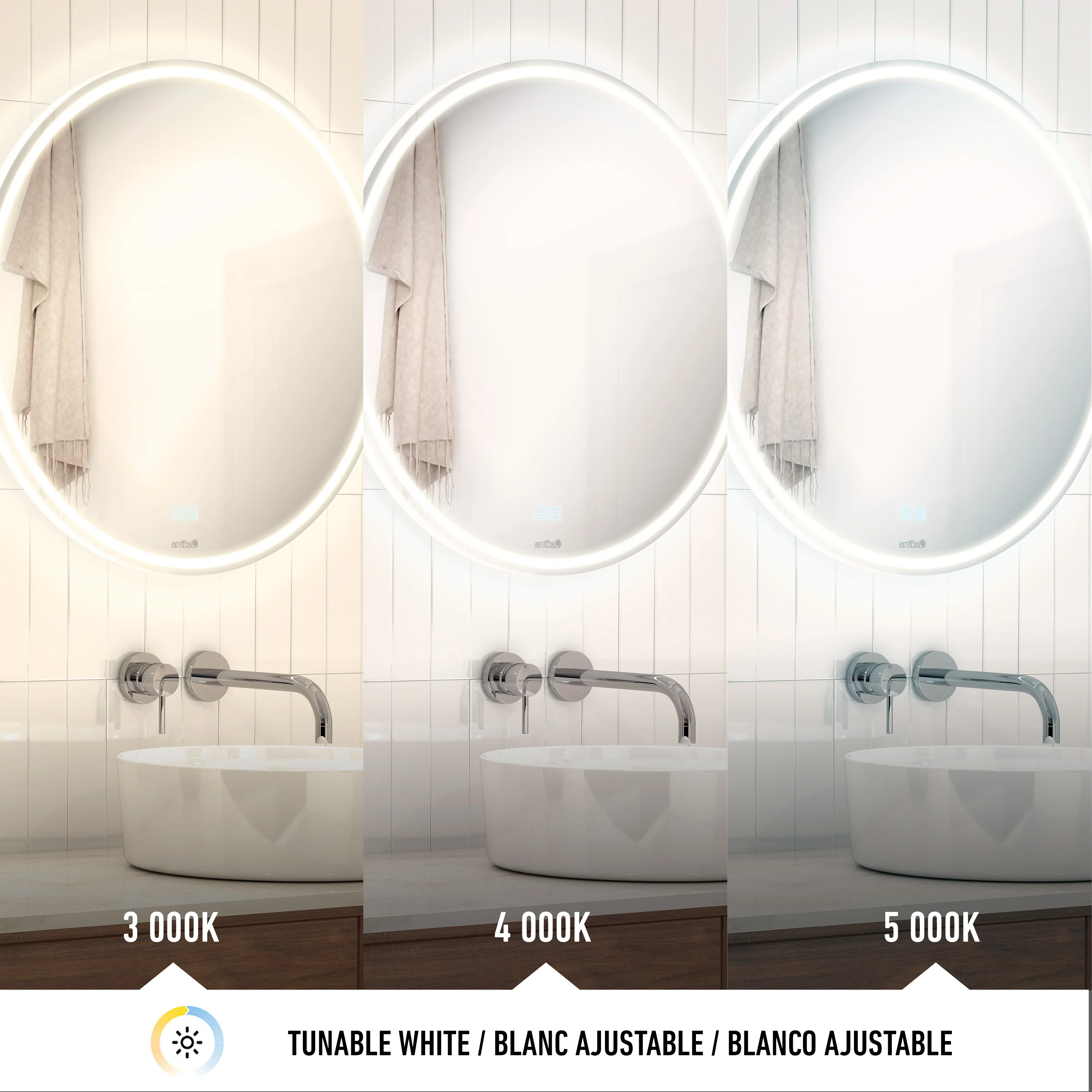 Emeraude 24 in. x 24 in. (61 x 61 cm) Anti-Fog LED Bathroom Mirror - Image 7