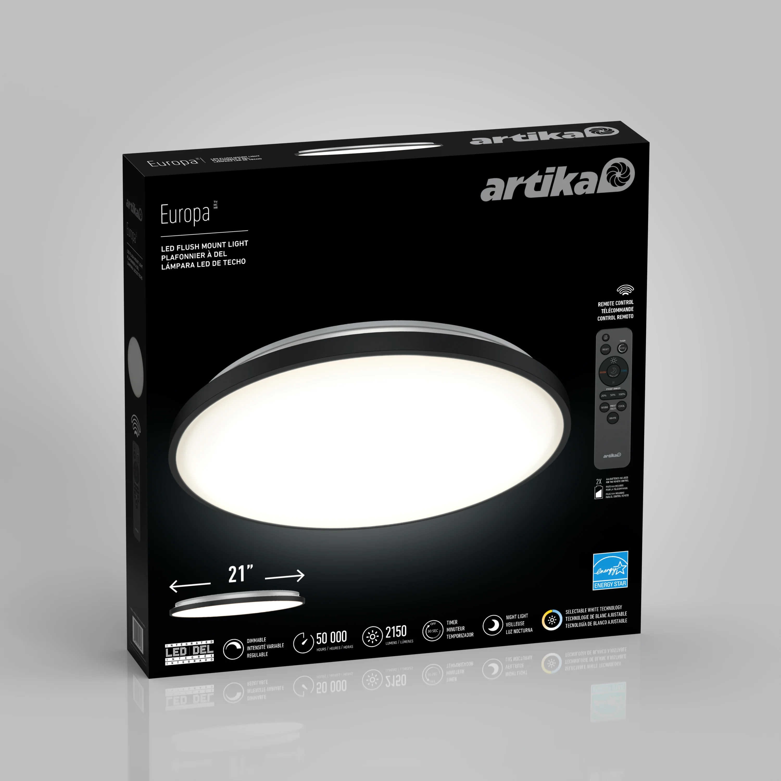 Europa 21 in. (54 cm) Modern LED Flush Mount Ceiling Light - with remote - Image 12