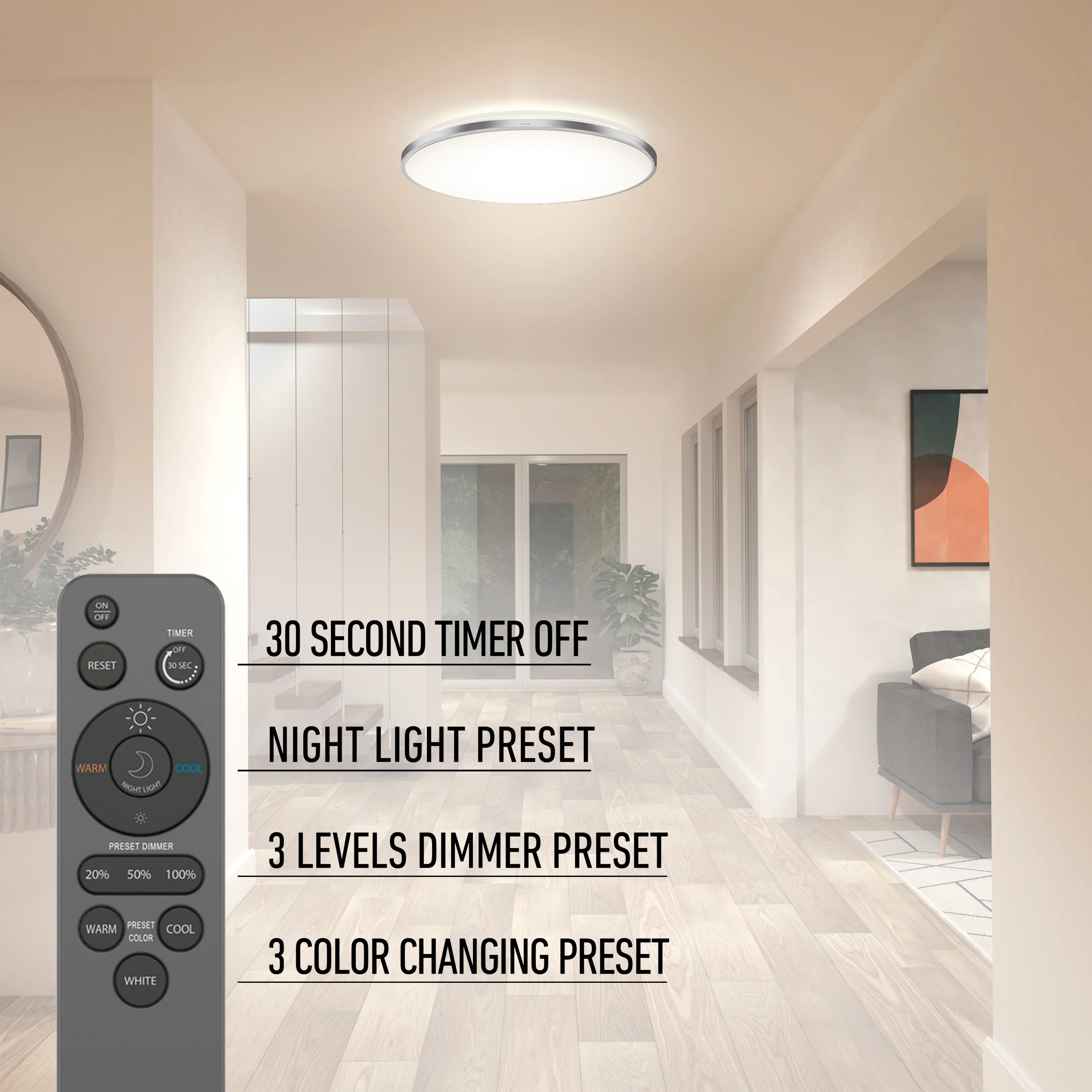 Europa 21 in. (54 cm) Modern LED Flush Mount Ceiling Light - with remote - Image 25