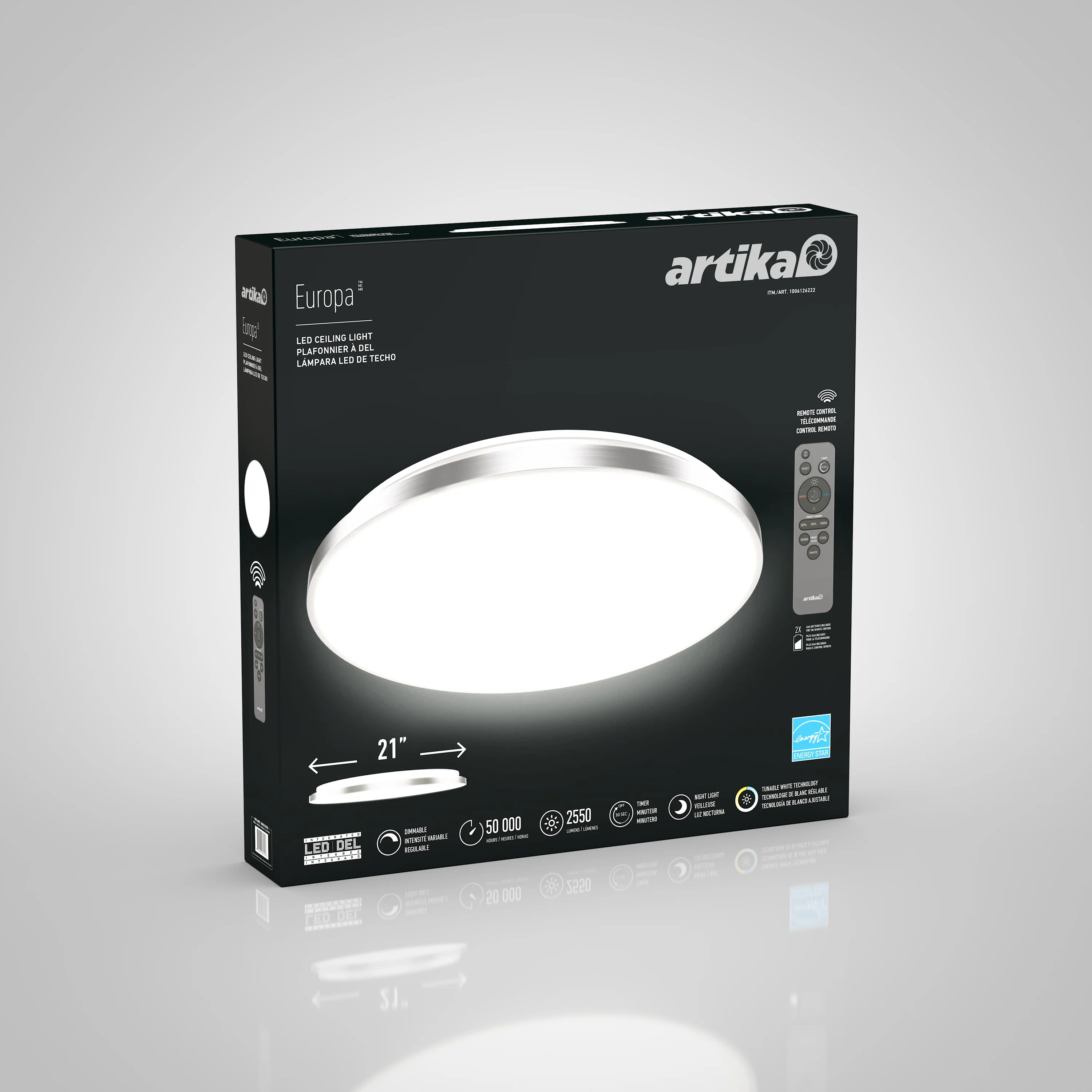 Europa 21 in. (54 cm) Modern LED Flush Mount Ceiling Light - with remote - Image 28