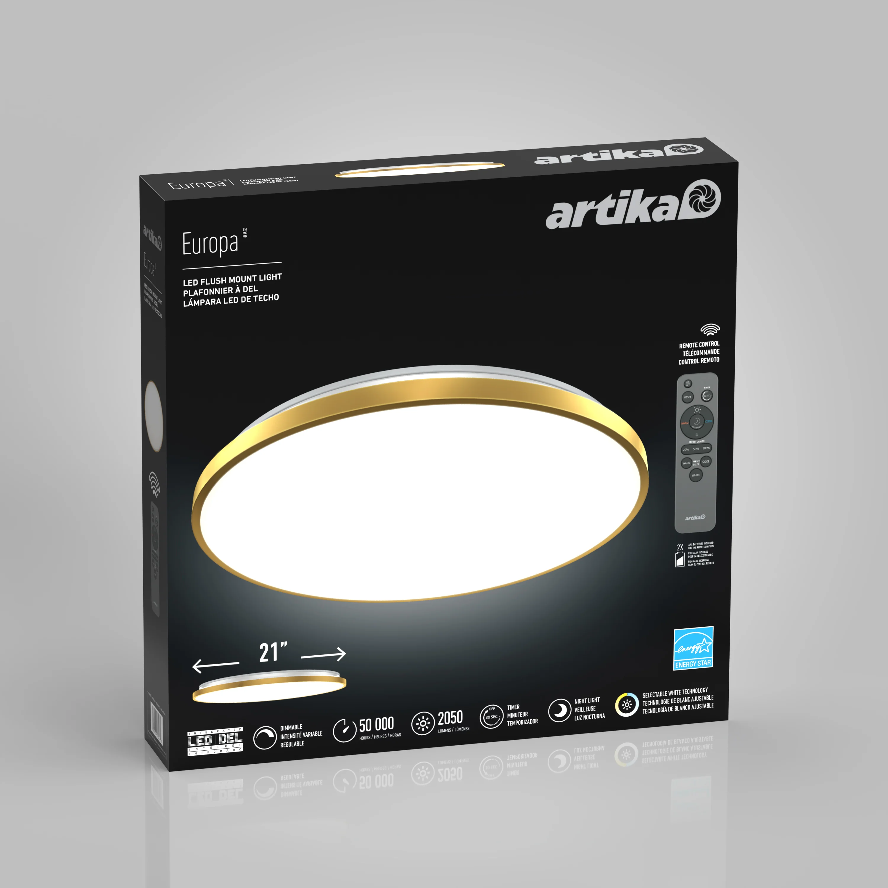 Europa 21 in. (54 cm) Modern LED Flush Mount Ceiling Light - with remote - Image 43