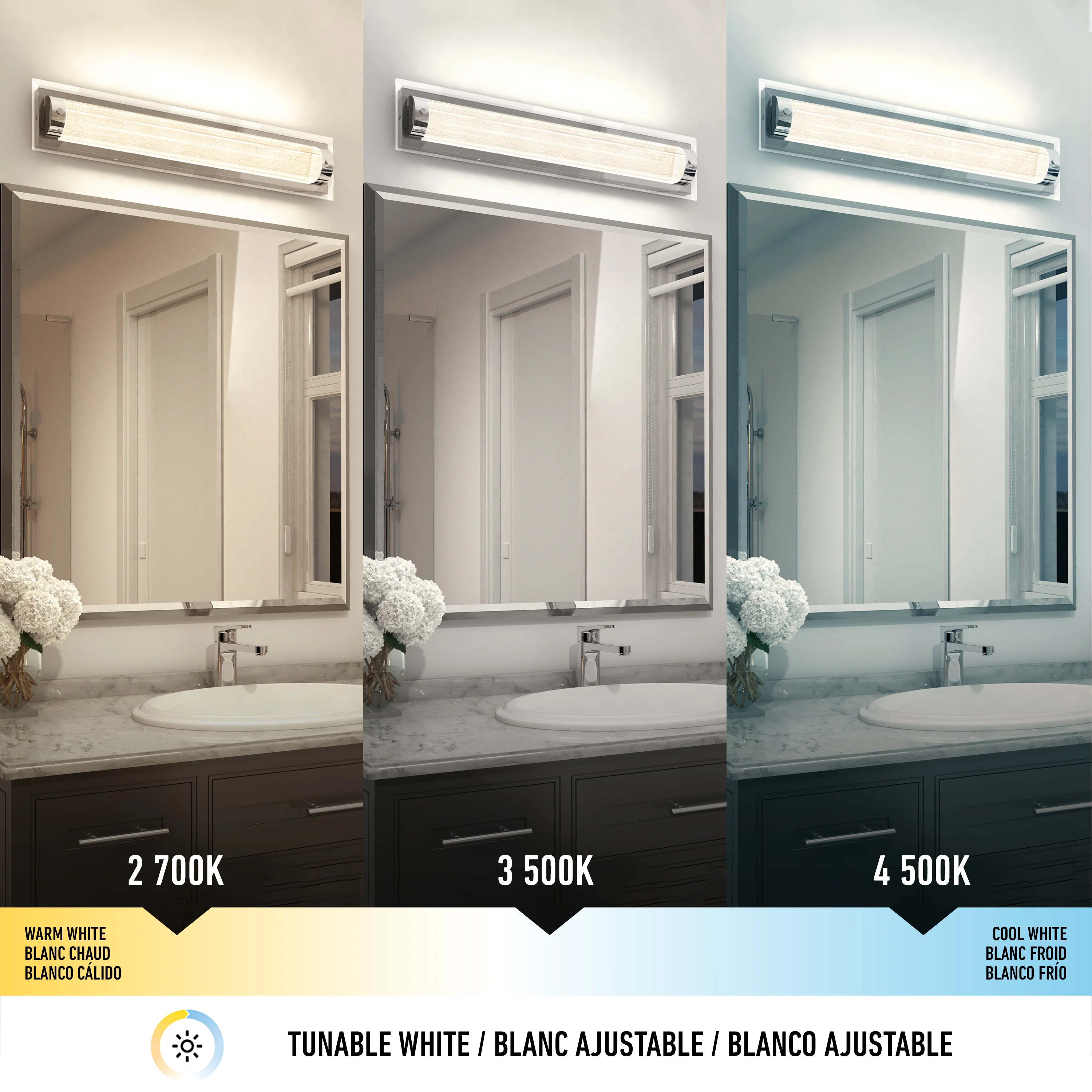 Glamour 27-in (69 cm) Integrated LED 3-CCT Vanity Light Bar for Bathroom - Image 15