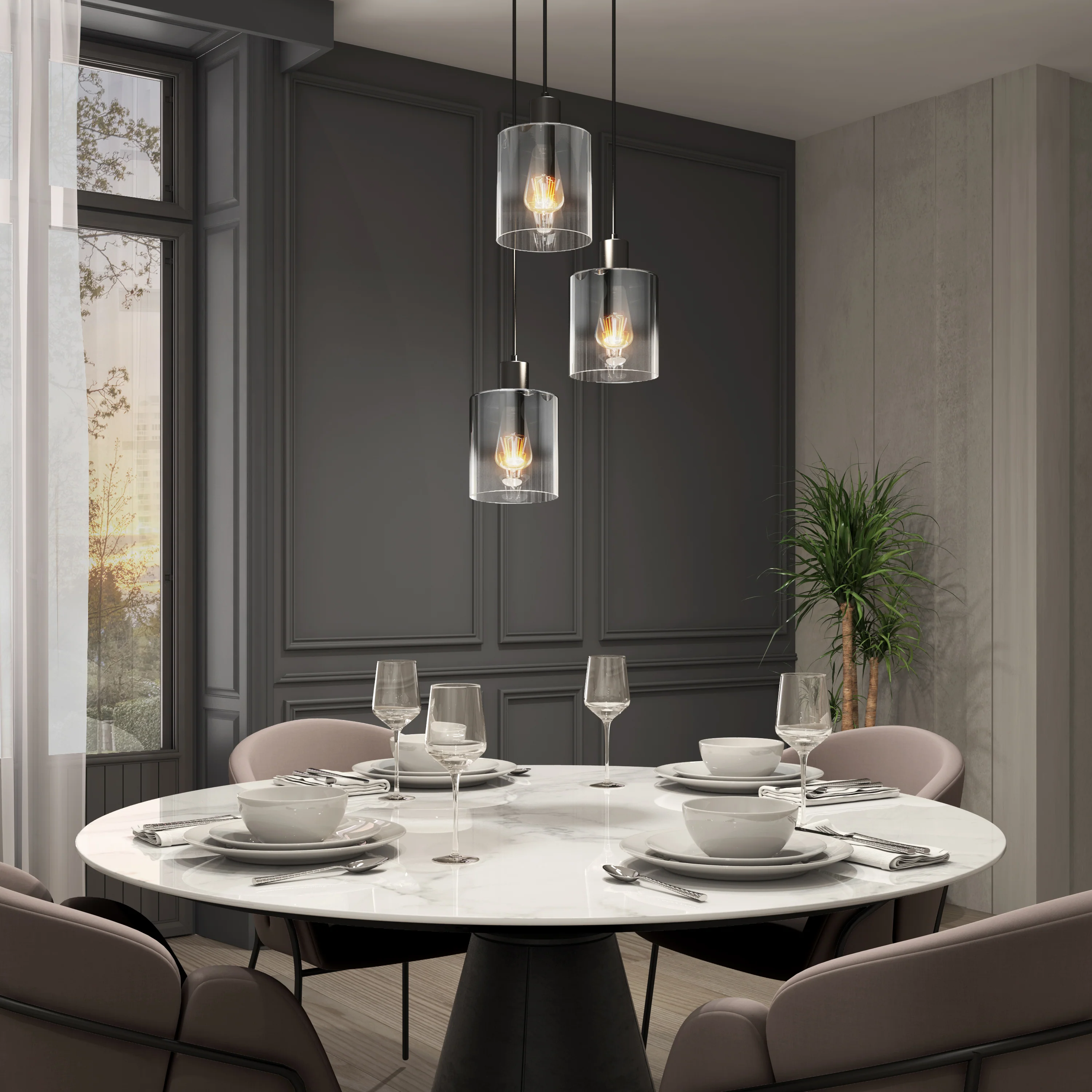 Haze modern 3-light pendant light glass - Image 9