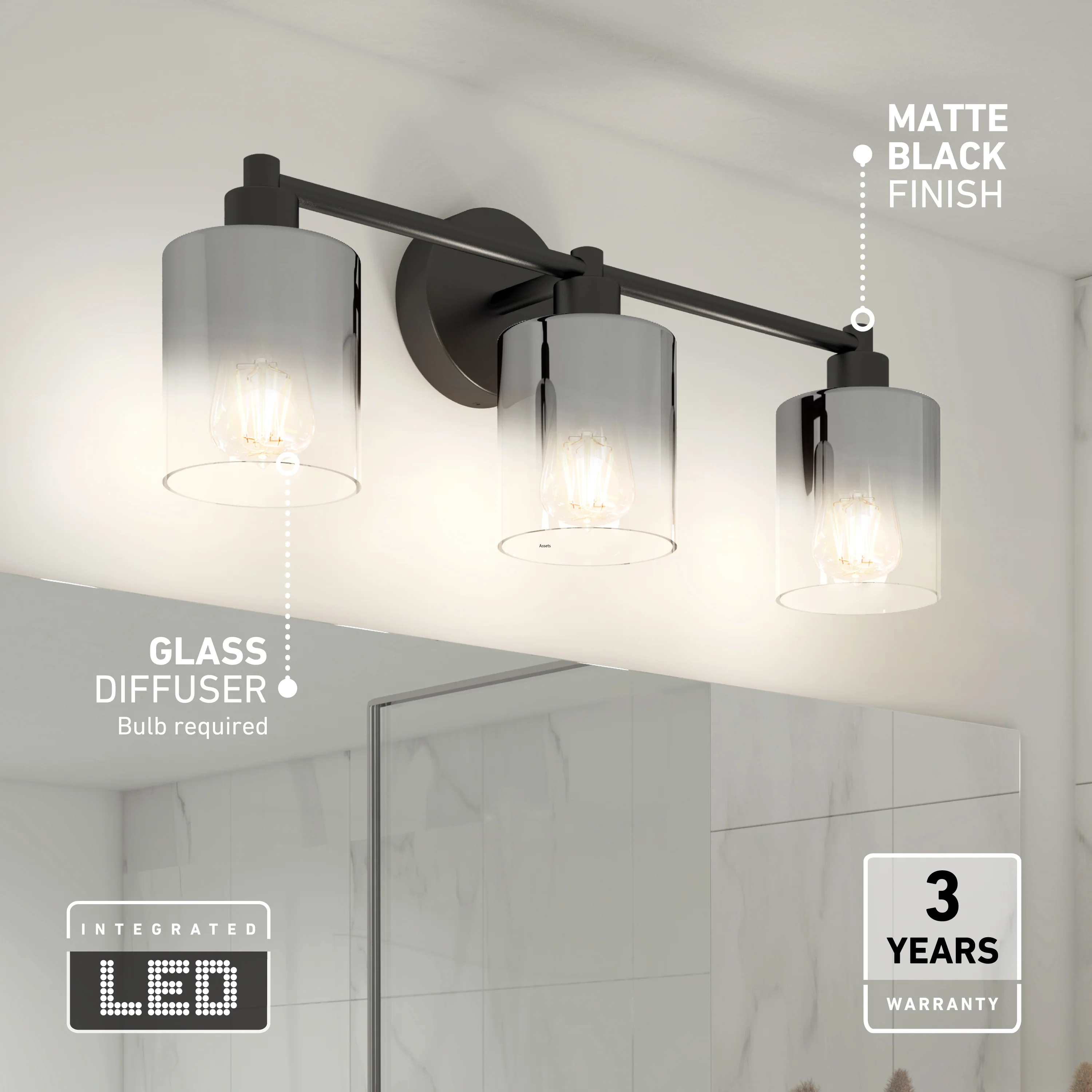 Haze 25-in (64 cm) 3-Light Modern LED Vanity Light for Bathroom - Image 9