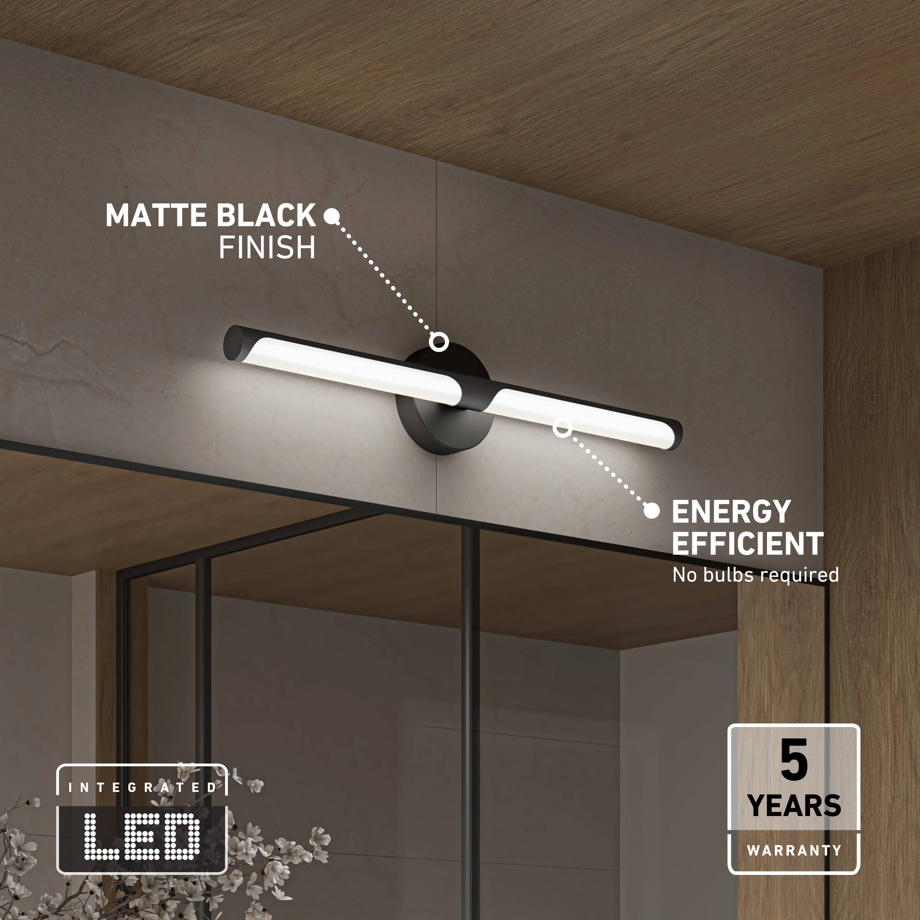 Ilona 27-in (69 cm) Integrated LED 5-CCT Vanity Light Bar for Bathroom - Image 8