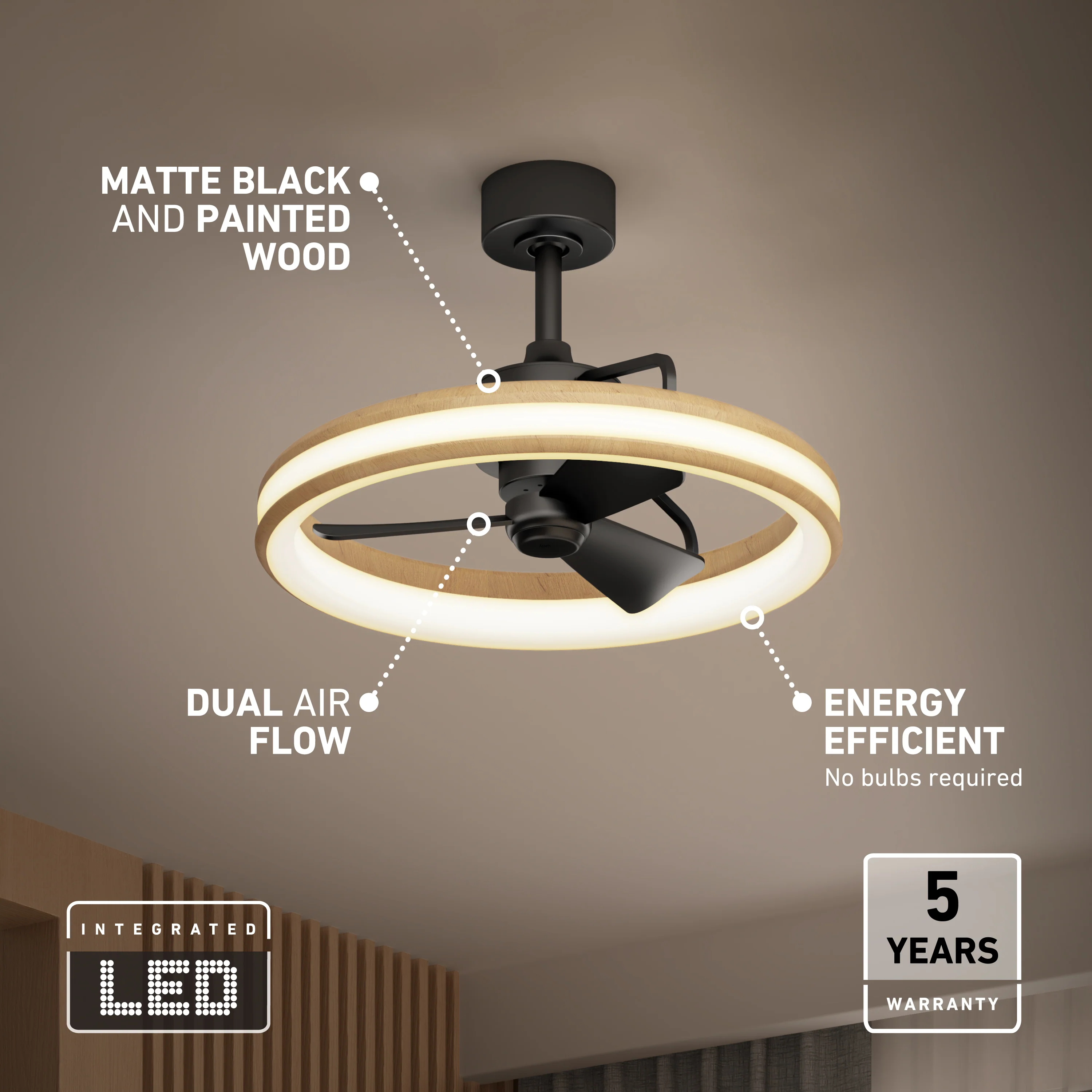 Lugano 23 in. (59 cm) LED modern fandelier ceiling fan with light - includes remote - Image 7