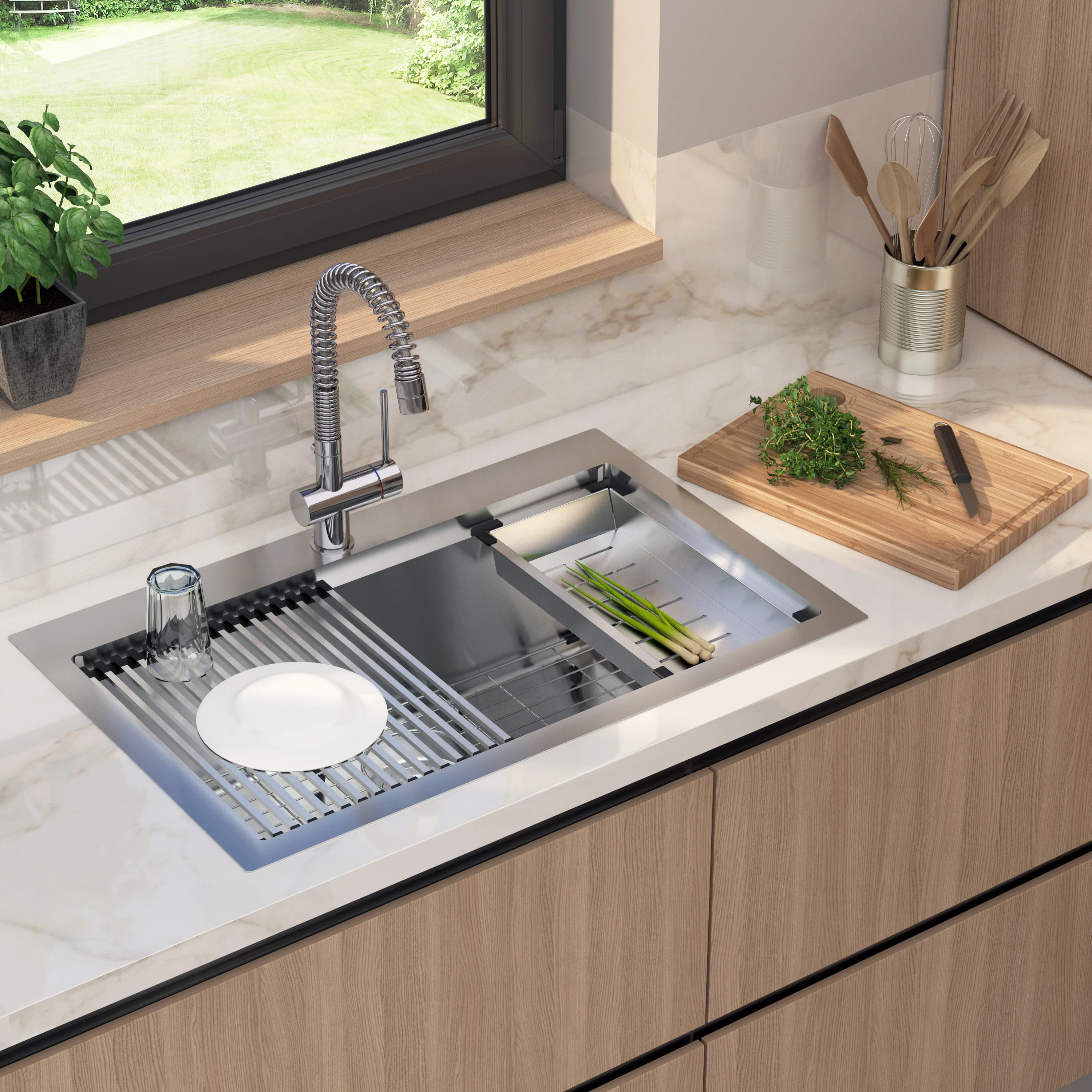 Newport single bowl 31 in. stainless steel workstation sink - Image 16