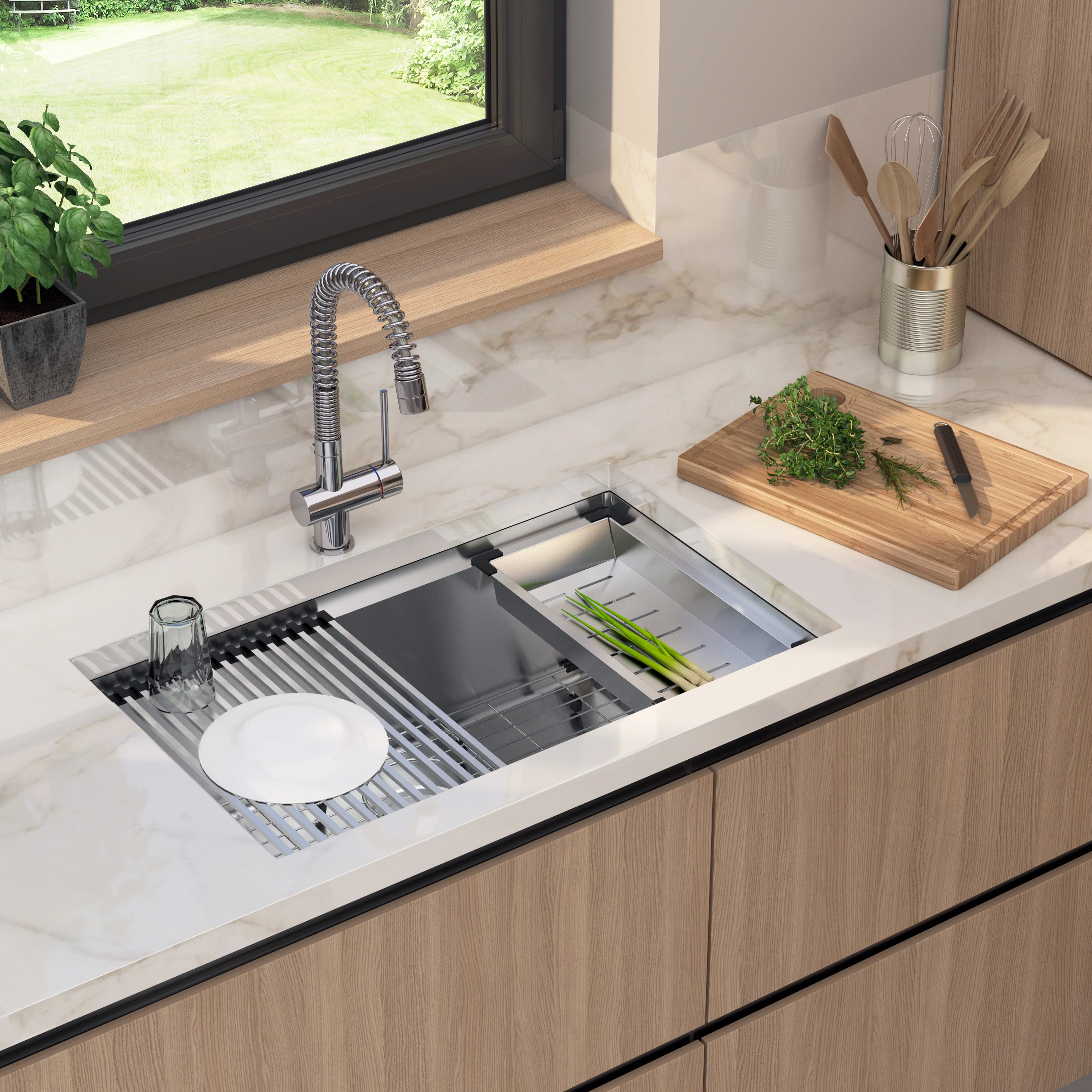 Newport single bowl 31 in. stainless steel workstation sink - Image 2