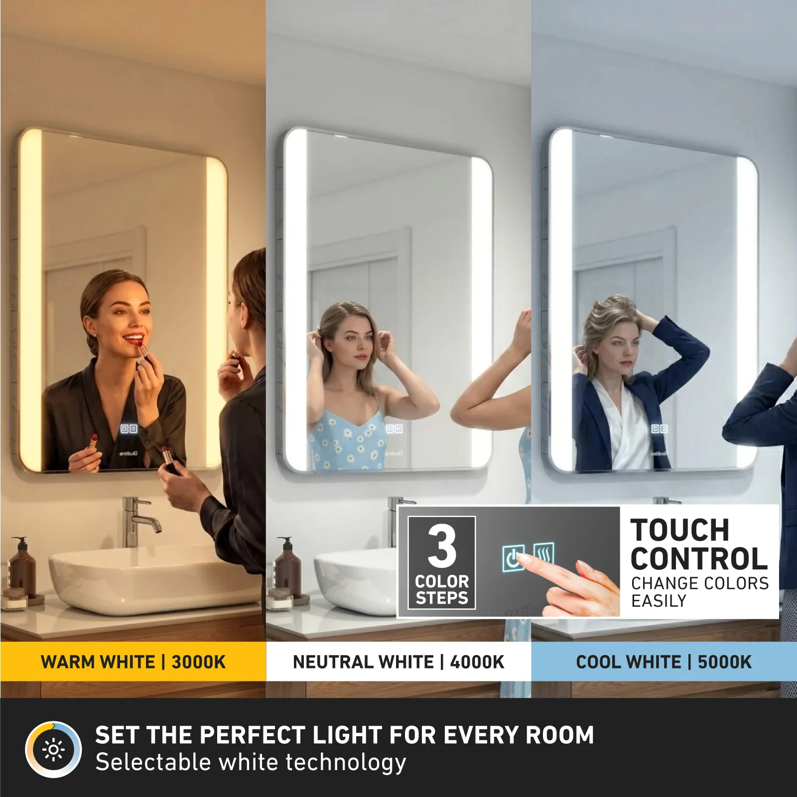 Onyx 24 in. x 32 in. (61 x 81 cm) Dimmable 3 CCT LED Bathroom Mirror - Image 4