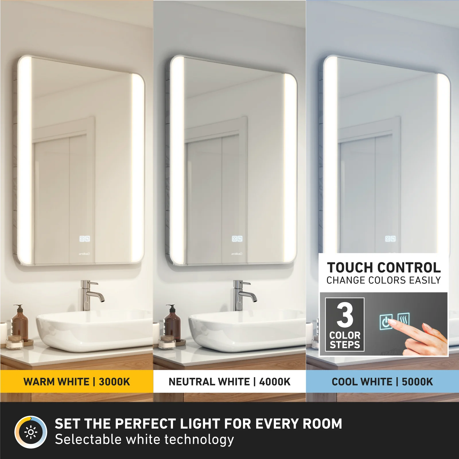 Onyx 24 in. x 32 in. (61 x 81 cm) Dimmable 3 CCT LED Bathroom Mirror - Image 6
