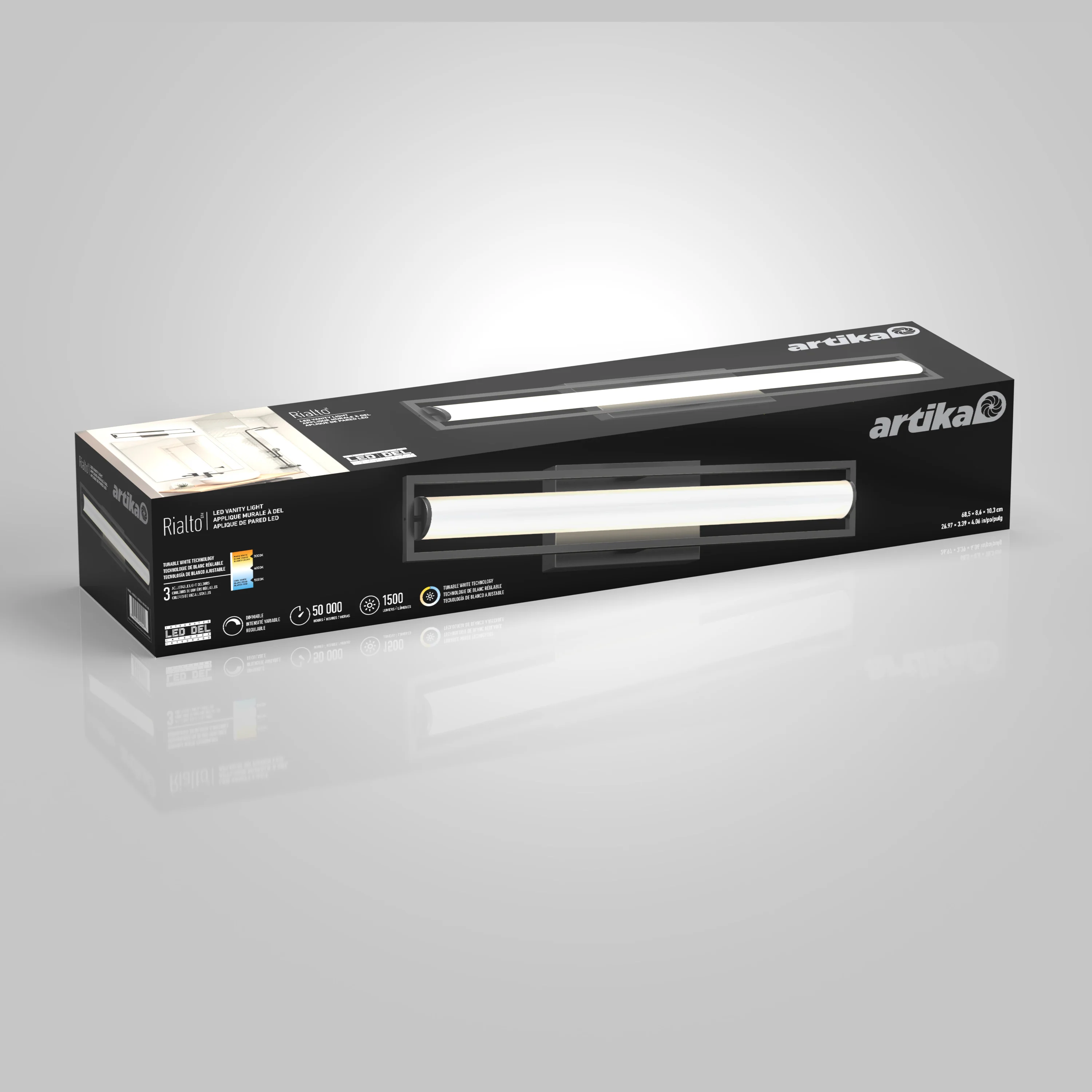 Rialto 27-in (69 cm) Integrated LED 3-CCT Vanity Light Bar for Bathroom - Image 9