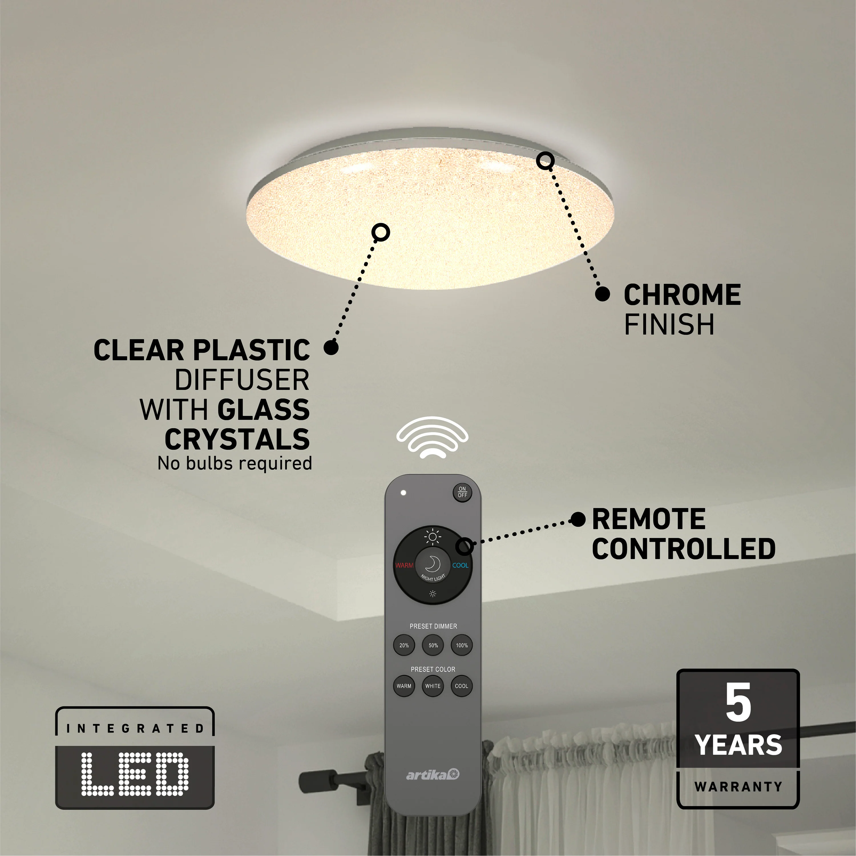 Sparkle 18 in. (45 cm) Modern LED Flush Mount Ceiling Light - With Remote - Image 6