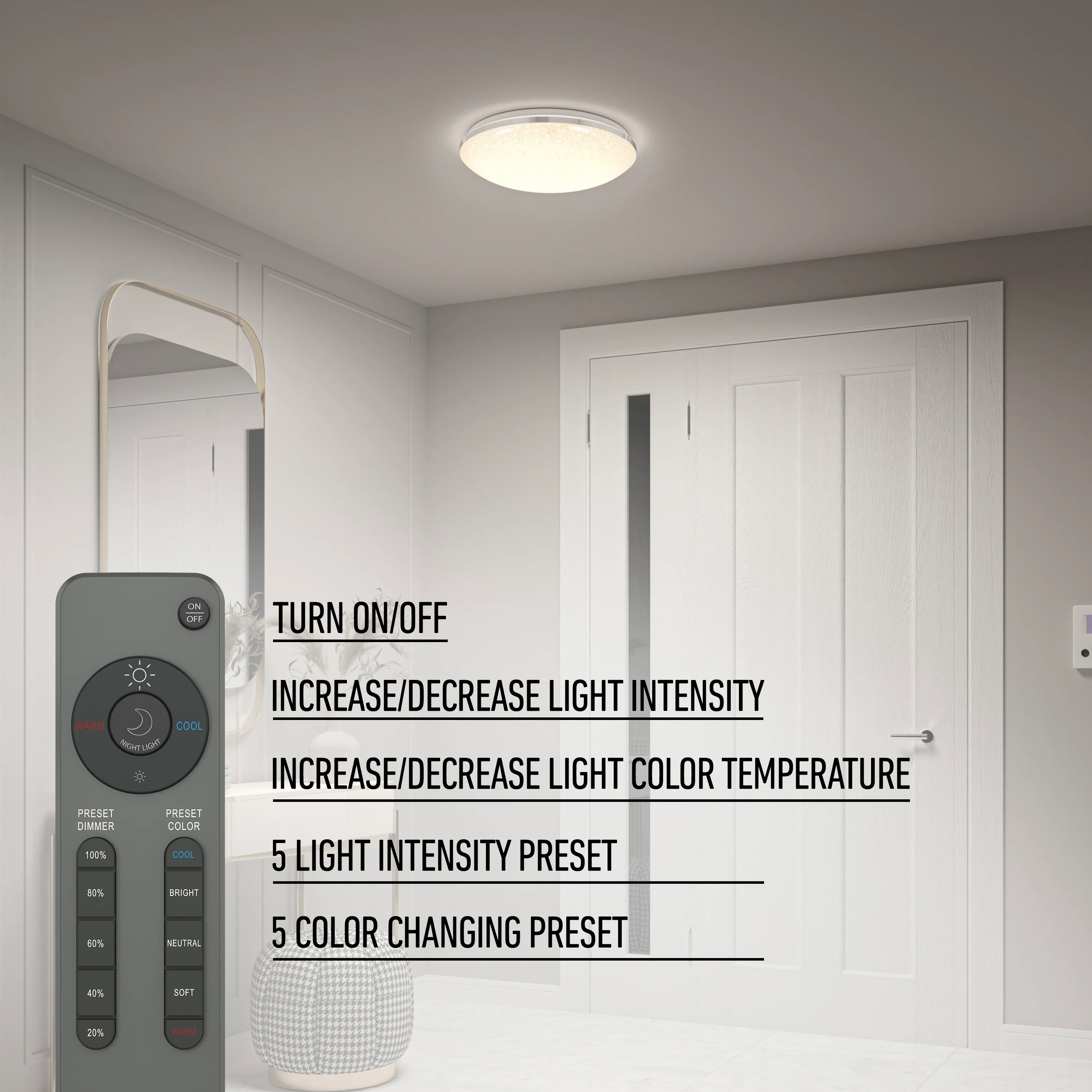 Sparkle 15 in. (38 cm) Modern LED Flush Mount Ceiling Light 5 CCT - Image 9