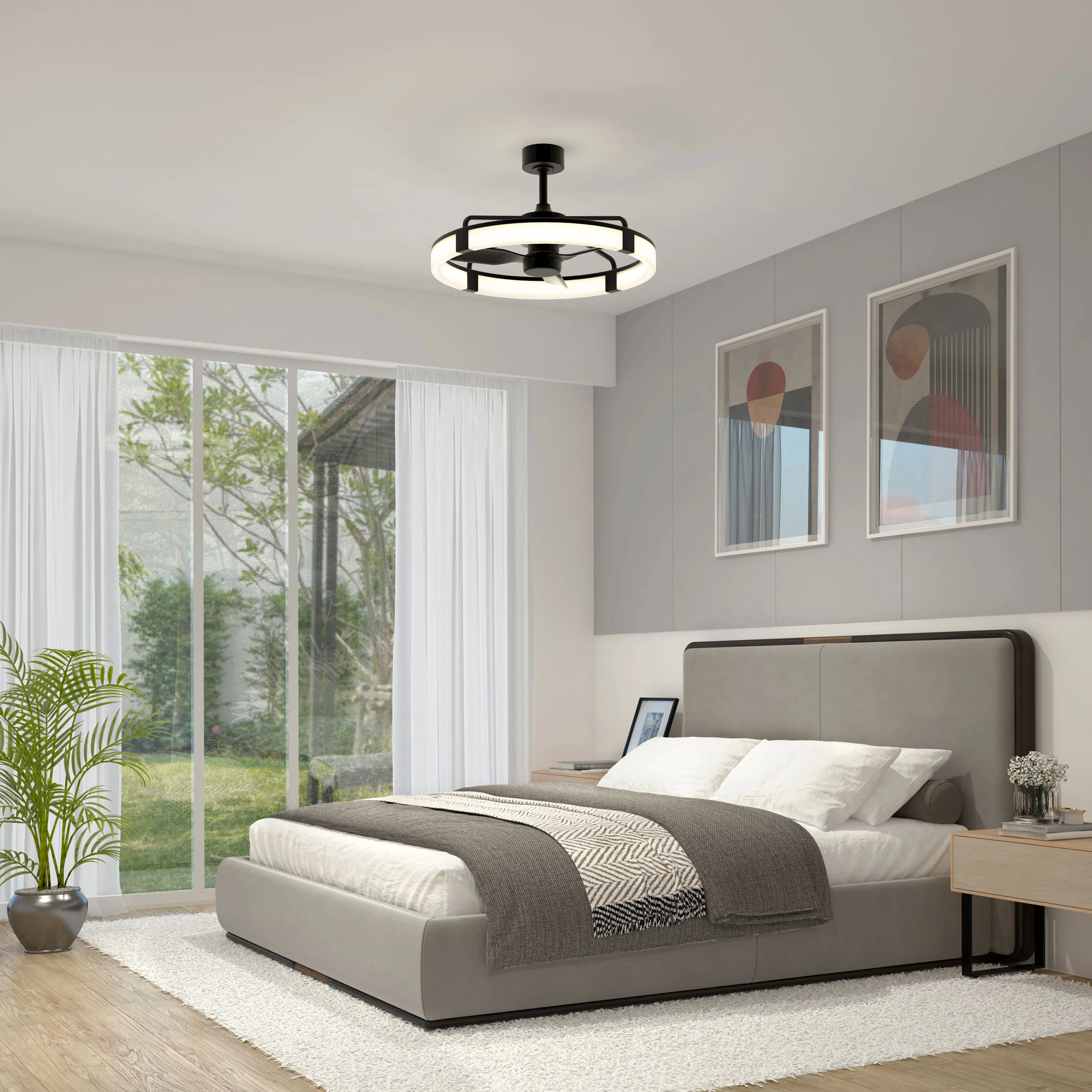 Sunnyvale 28 in. (71 cm) LED modern fandelier ceiling fan with light - includes remote - Image 2